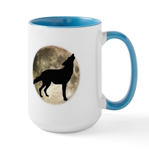 White/Blue Inside - Coyote Howl Moon Large Mug