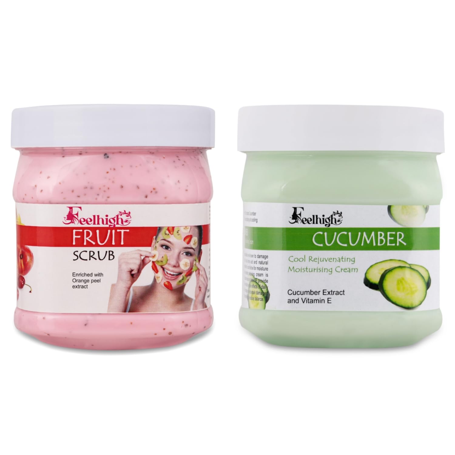 Feelhigh Face & Body Mix Fruit Scrub with Fruit Extracts & Cucumber Cream - 2pc Skincare Set for Exfoliation & Hydration | Perfect for Spa Day & At-Home Self Care