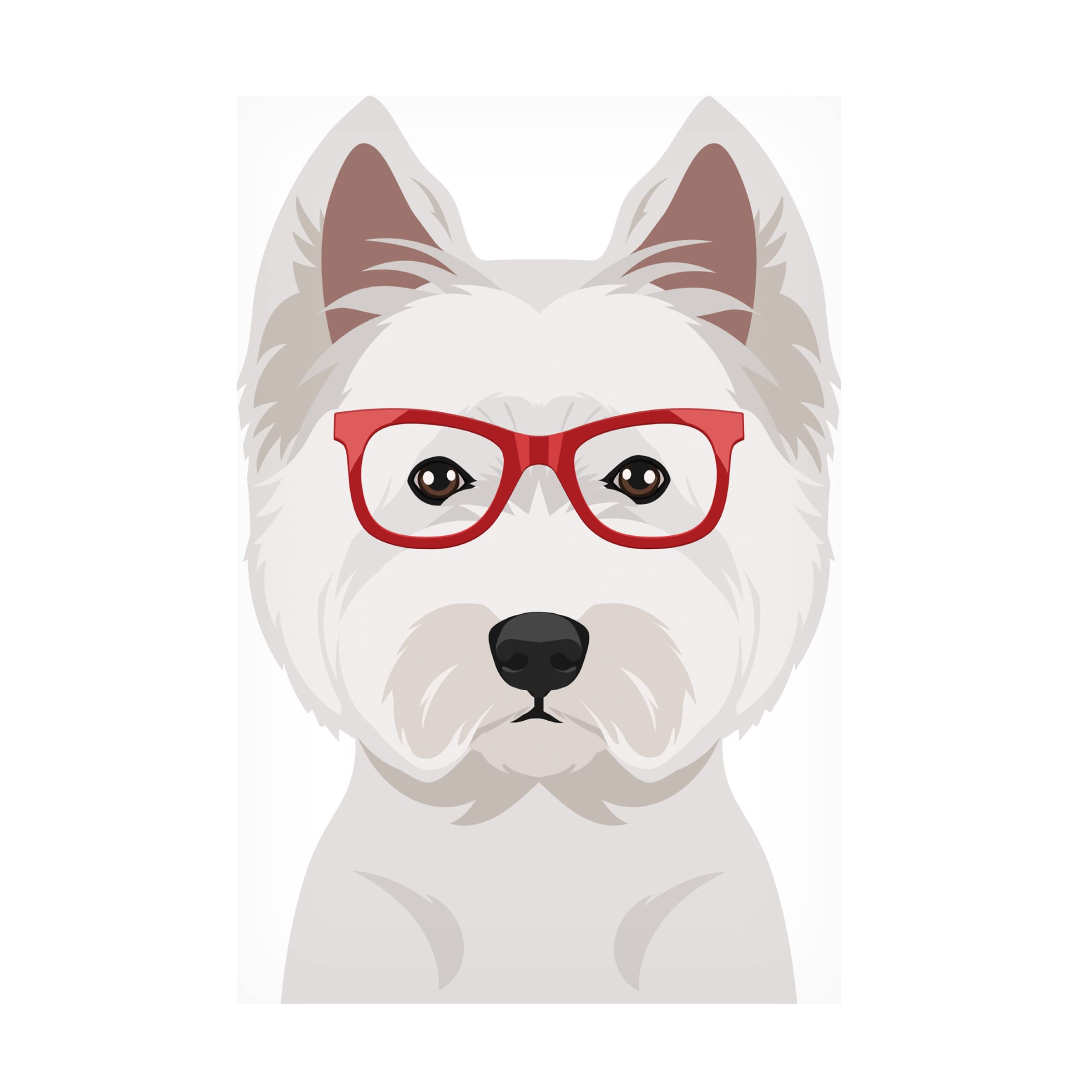 West Highland Terrier Wearing Hipster Glasses Canvas Wall Art - Modern Dog Portrait Painting for Living Room, Bedroom & Office Decor - Funny Pet Gift for Dog Lovers