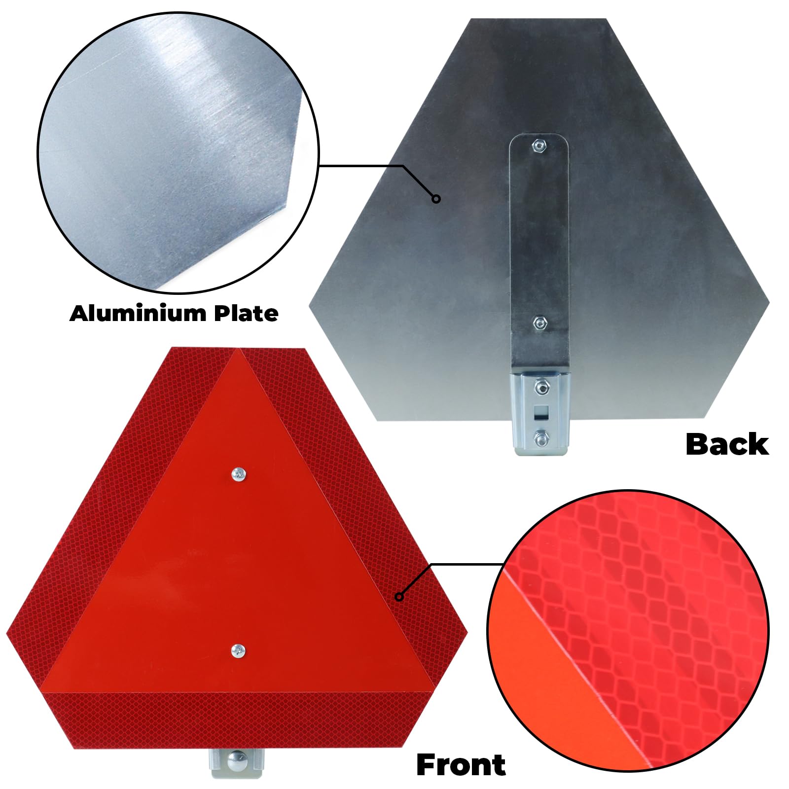 GELASKA Slow Moving Vehicle Sign with Mounting Brackets - Reflective Aluminum Triangle Safety Sign for Golf Carts, UTVs, Tractors & Horse Carriages - Includes 1 Sign, 1 Bracket, 4 Bolts & Nuts - Perfect for Farm Equipment, Road Safety & Low-Speed Vehicles