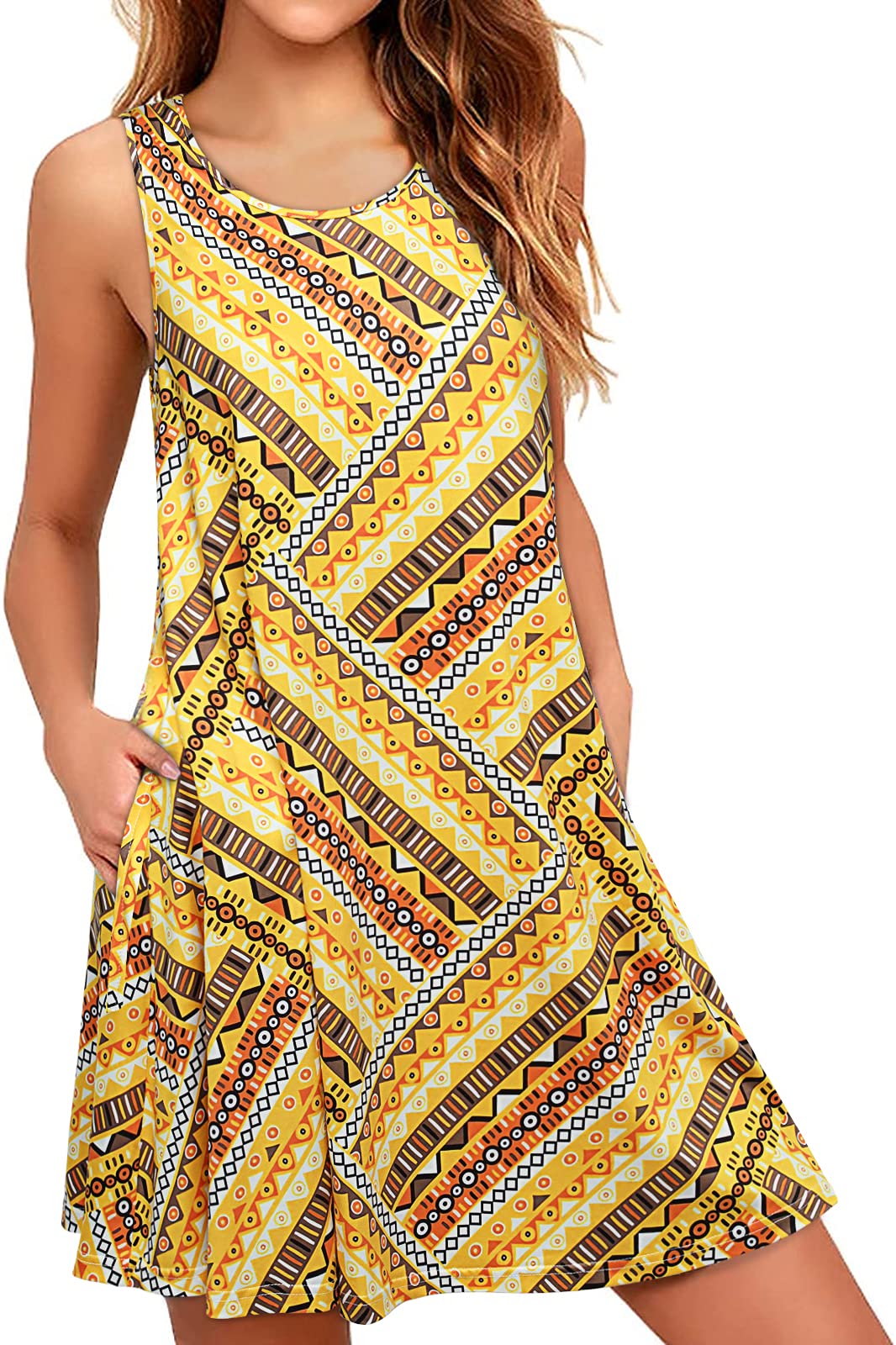 ENMAIN Women's Casual Sleeveless Paisley Print Summer Dress - Plus Size Loose Swing Tank Sundress with Pockets for Beach, Vacation & Outdoor Wear