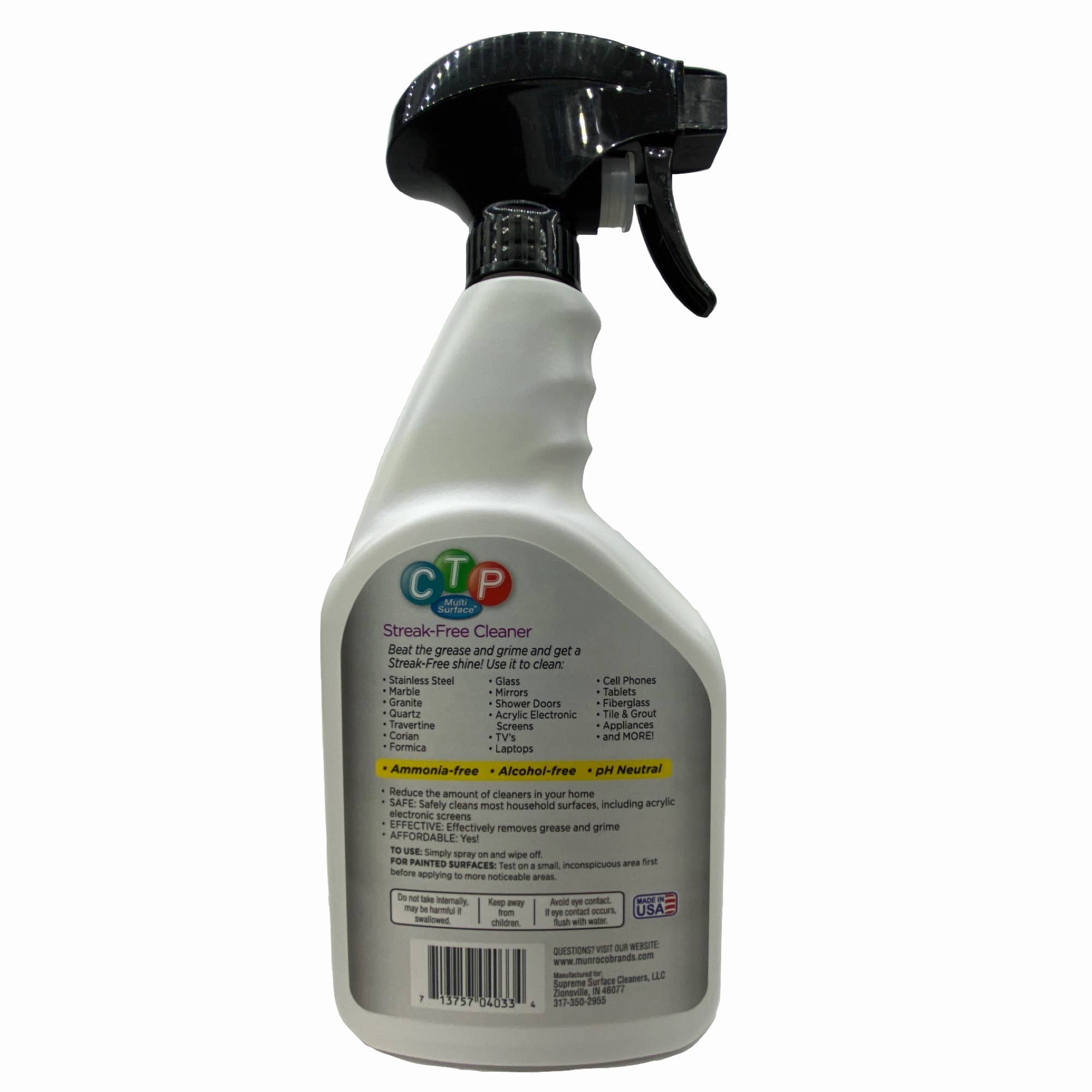 CTP Multi-Surface Streak Free Cleaner - All-Purpose Cleaning Spray for Glass, Stainless Steel, Tile & More | Perfect for Kitchens, Bathrooms & Windows