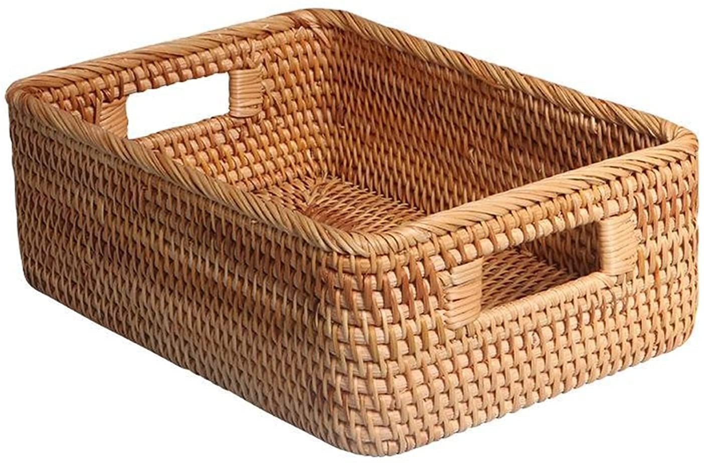 Natural Rattan Storage Basket - Seagrass Rectangular Wicker Tray for Fruits, Bread & Home Decor | Bathroom & Living Room Organizer