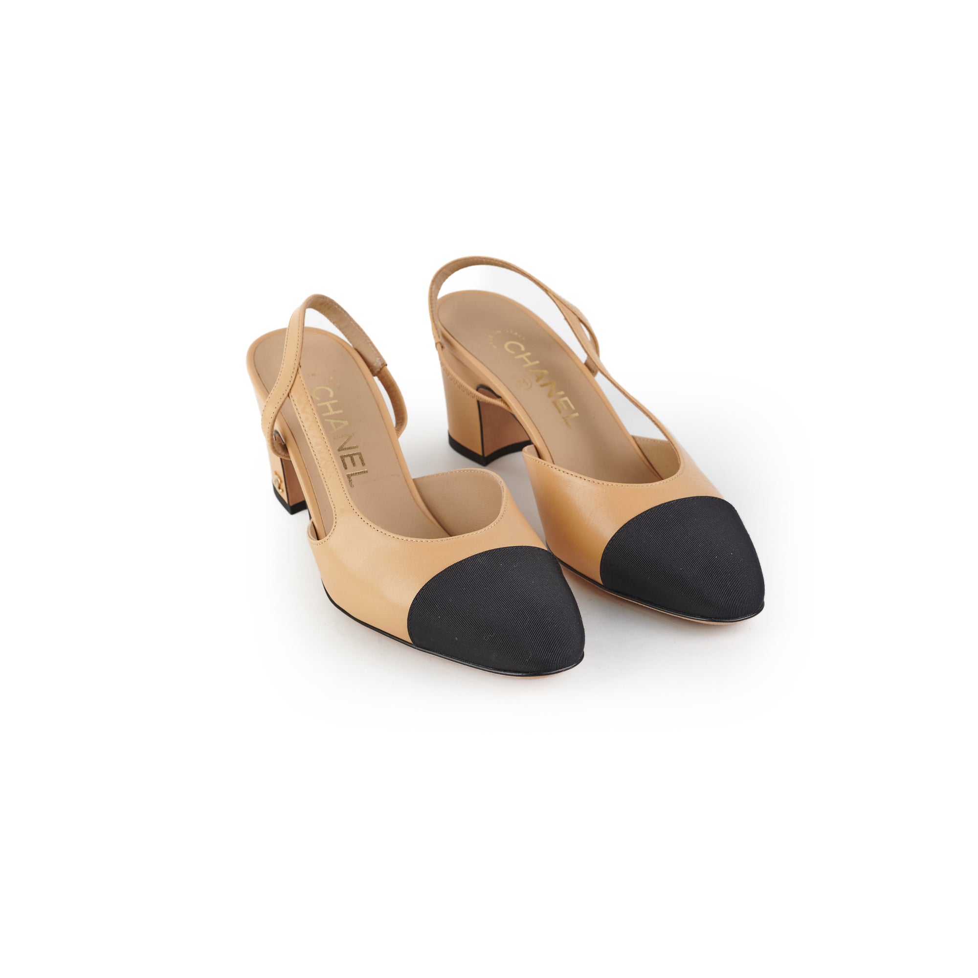 Chanel Beige Slingback Heels for Women - Size 36 US (5.5 UK) - Classic Nude Pumps with Low Block Heel | Perfect for Office, Wedding & Special Occasions