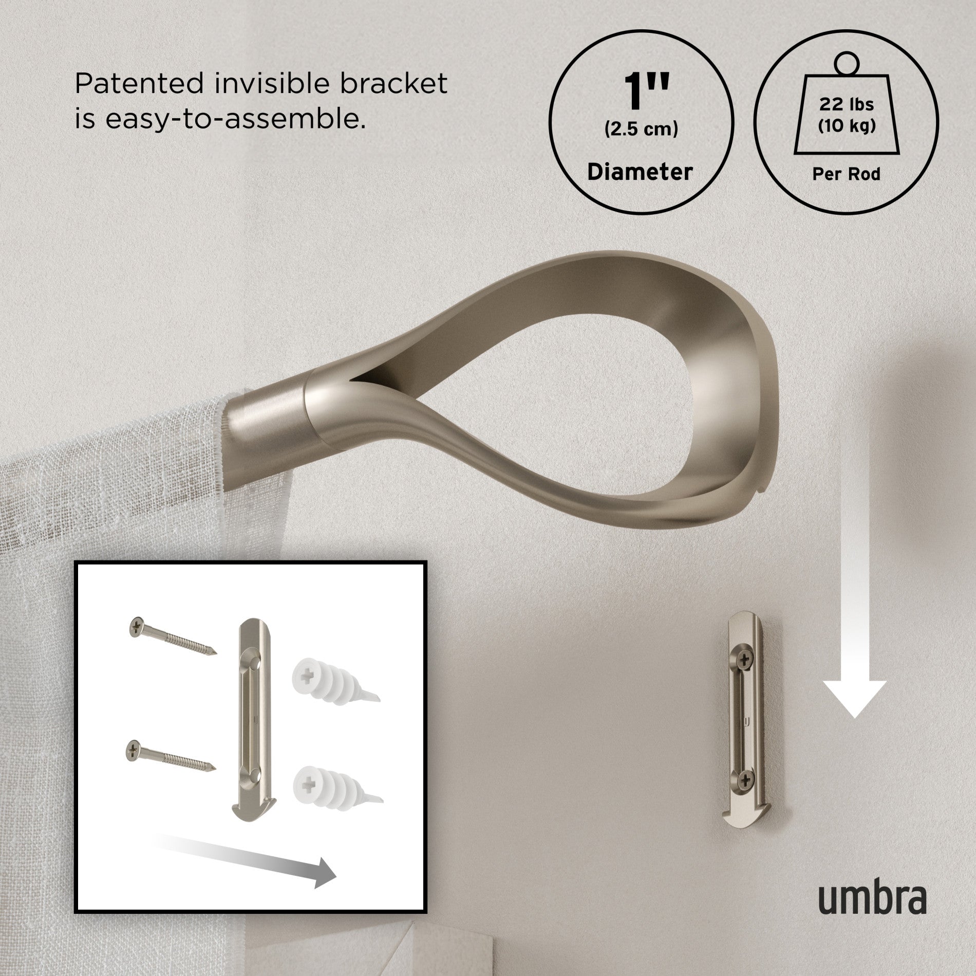 Loop 1 Adjustable Curtain Rod - Heavy Duty Stainless Steel Tension Rod for Windows, Doors & Room Dividers - Perfect for Home, Office & Dorm Decor
