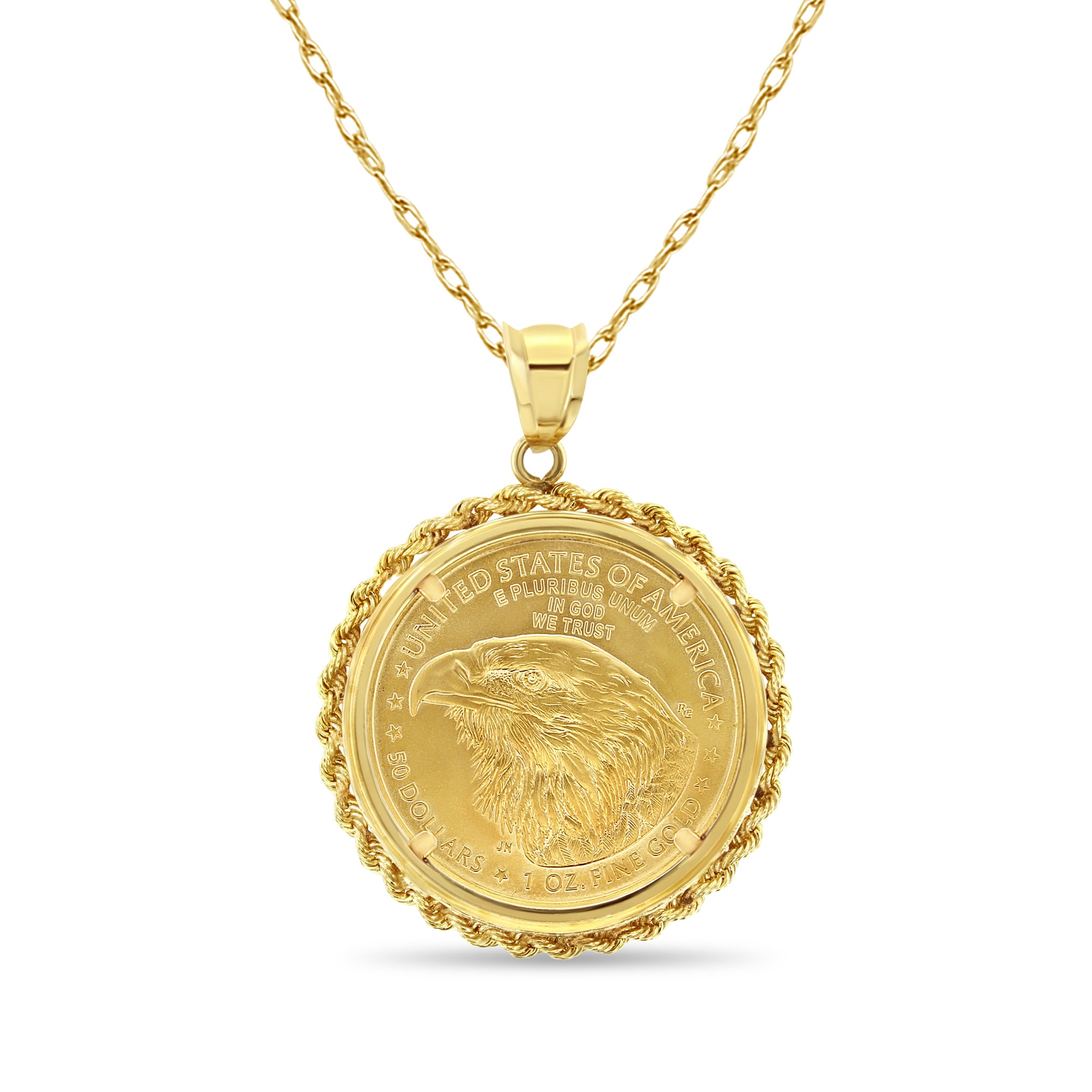 1OZ Fine Gold Lady Liberty Medallion Necklace - 24K Solid Gold Coin Pendant with Rope Chain - Perfect for Gifts, Collecting & Patriotic Jewelry