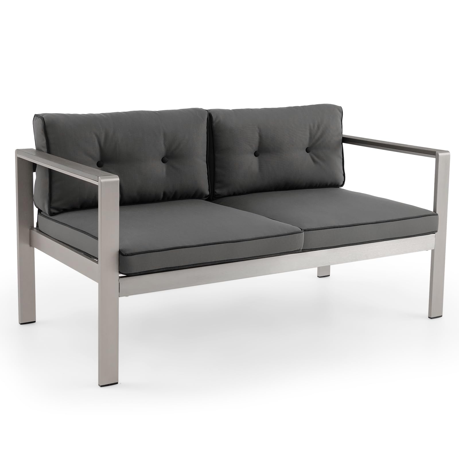 Tangkula Patio Aluminum Loveseat Sofa - Modern 2-Person Outdoor Wicker Chair with WPC Armrests & Comfortable Cushions, Contemporary Balcony Furniture for Backyard, Garden, Deck, Porch (Gray) - Perfect for Relaxing, Entertaining Guests, and Outdoor Lounging