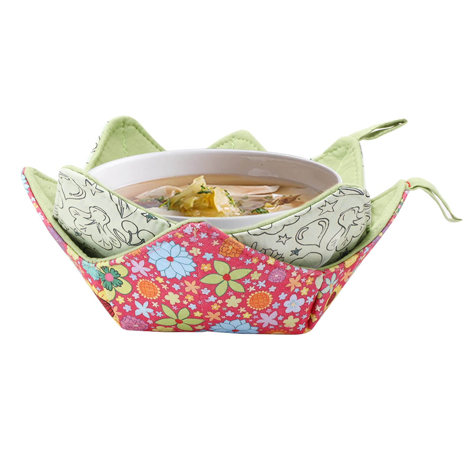 Microwave Bowl Huggers Set of 2 - Heat Resistant Bowl Cozies for Hot & Cold Foods, Multipurpose Potholders for Soup Bowls & Containers - Essential Kitchen Gadgets (Red & Green) - Perfect for Microwave Meals, Soup Lovers & Safe Food Handling