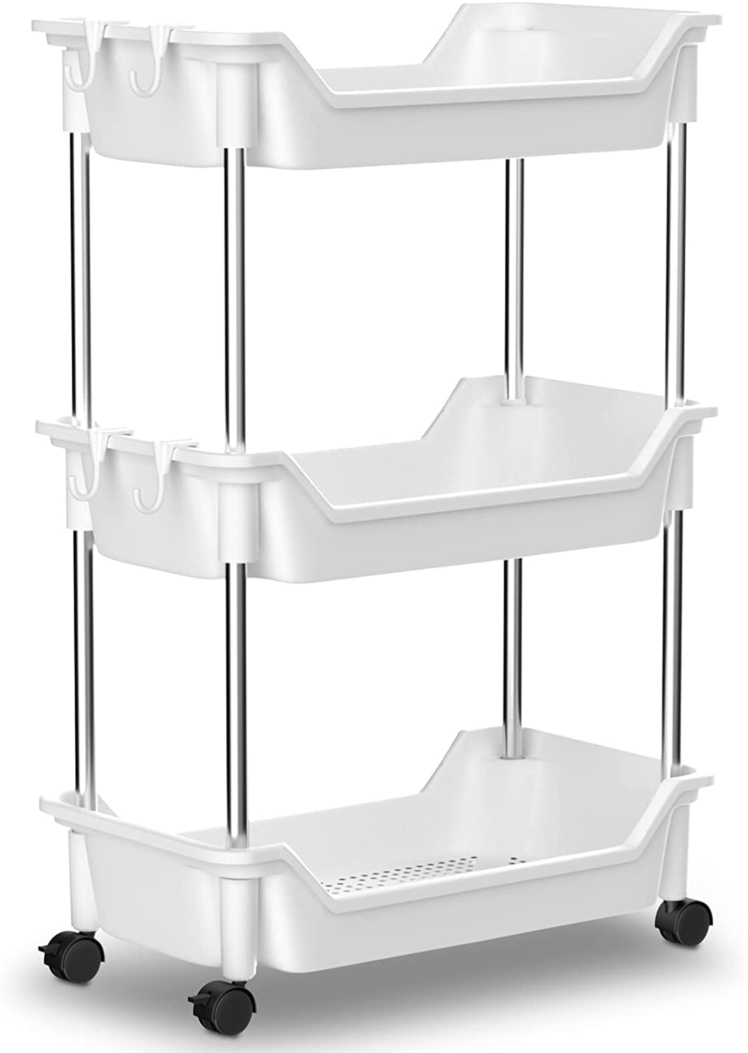 3-Tier Rolling Storage Cart with Wheels - NOTHEIA Slim Space-Saving Bathroom & Laundry Organizer, Mobile Snack Cart for Kitchen, Bedroom & Dorm - Compact Utility Cart for Small Spaces