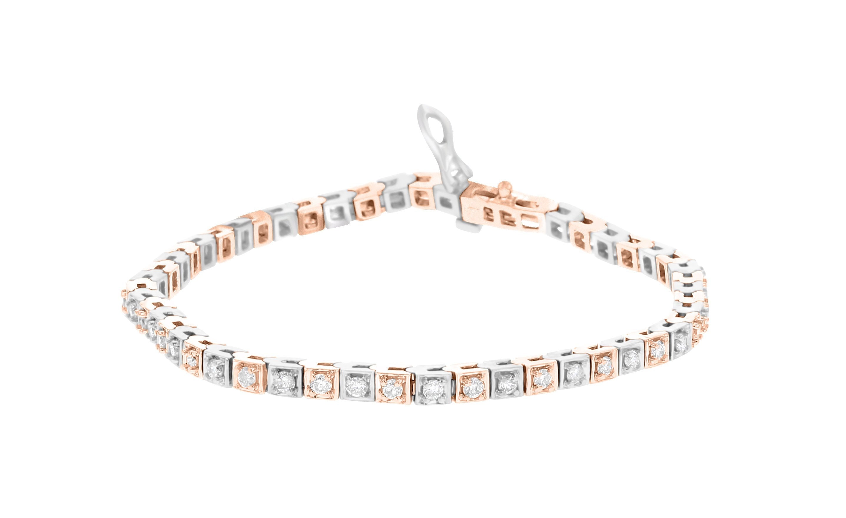 18K Rose Gold & White Gold Diamond Tennis Bracelet for Women - Elegant Stackable Jewelry Gift for Weddings, Anniversaries & Special Occasions