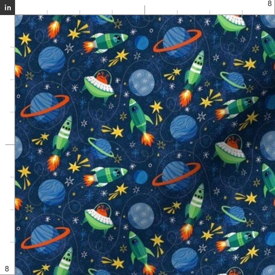 Premium Spoonflower Fabric - Ditsy Rocket Blastoff Space Design with Spaceships & Planets Printed on Petal Signature Cotton - Fat Quarter for Sewing, Quilting, Apparel, Crafts & Home Decor | Perfect for DIY Projects, Baby Clothes & Space-Themed Room Decor