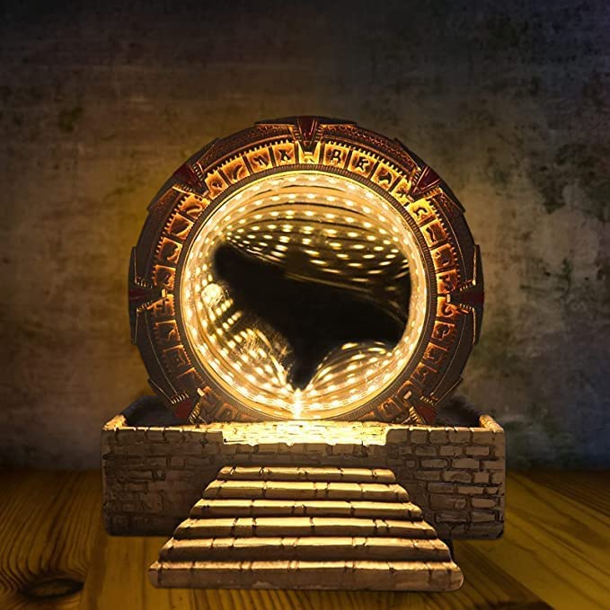 Atlantis Stargate LED Night Light - 3D Time Tunnel Ring Mirror with Movie Replica Design | Resin Model Prop for Sci-Fi Fans | Perfect for Bedroom Decor, Movie Nights & Gift Giving