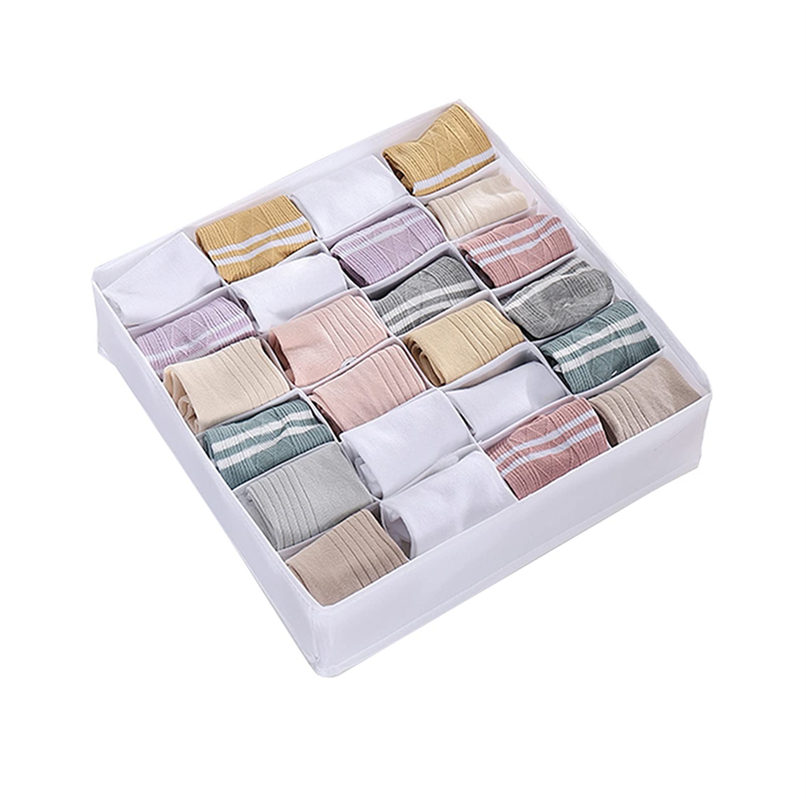 24-Grid Closet Organizer Storage Box - Underwear & Sock Drawer Dividers for Clothes - White (Perfect for Bedroom, Dorm, or Travel Organization)