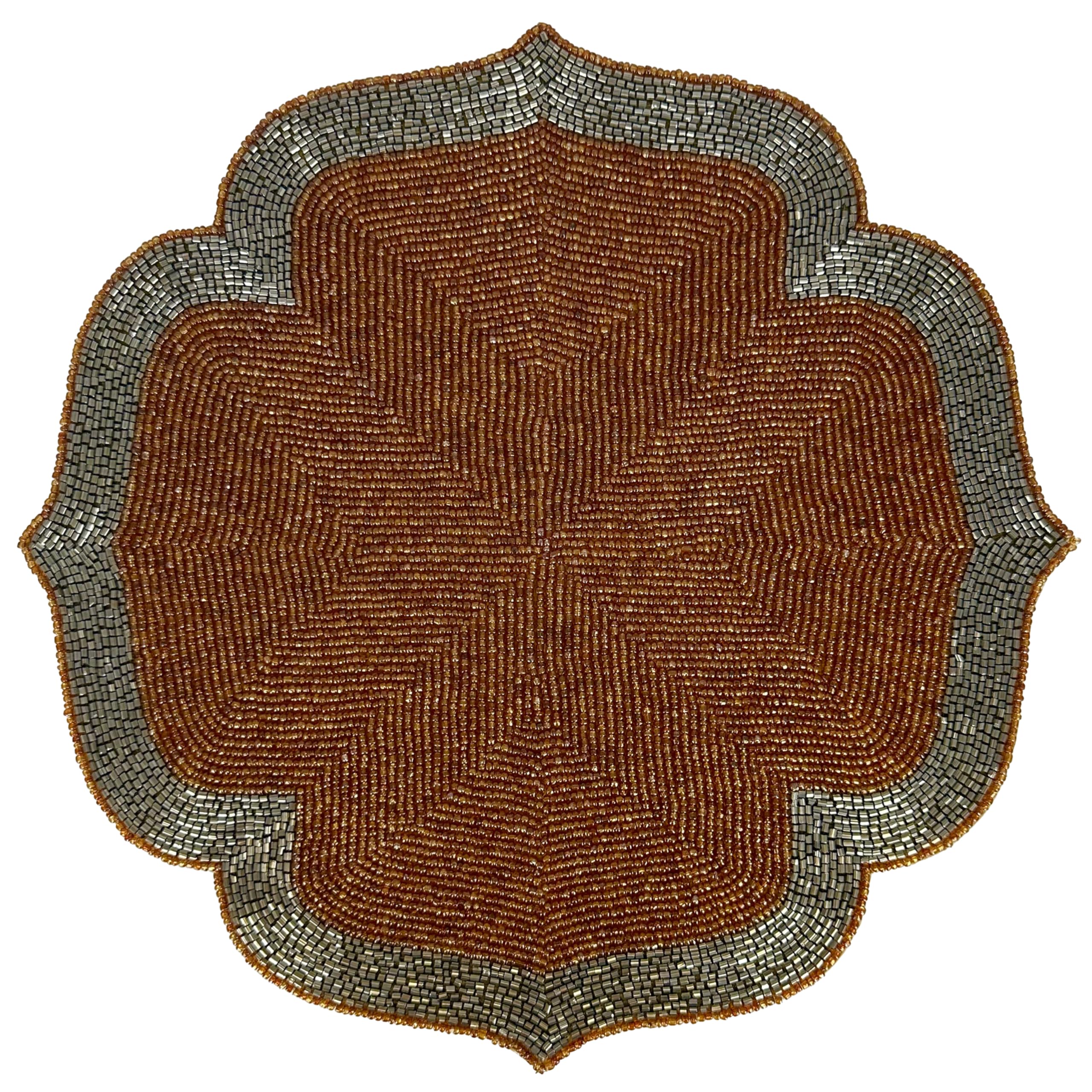 Decozen Beaded Placemats Set of 2 - 14 Inch Heat Resistant Charger Plates for Dining Table, Kitchen, Wedding & Party Decor - Burnt Orange & Silver - Perfect for Spring Home Decor, Valentine's Day & Birthday Celebrations
