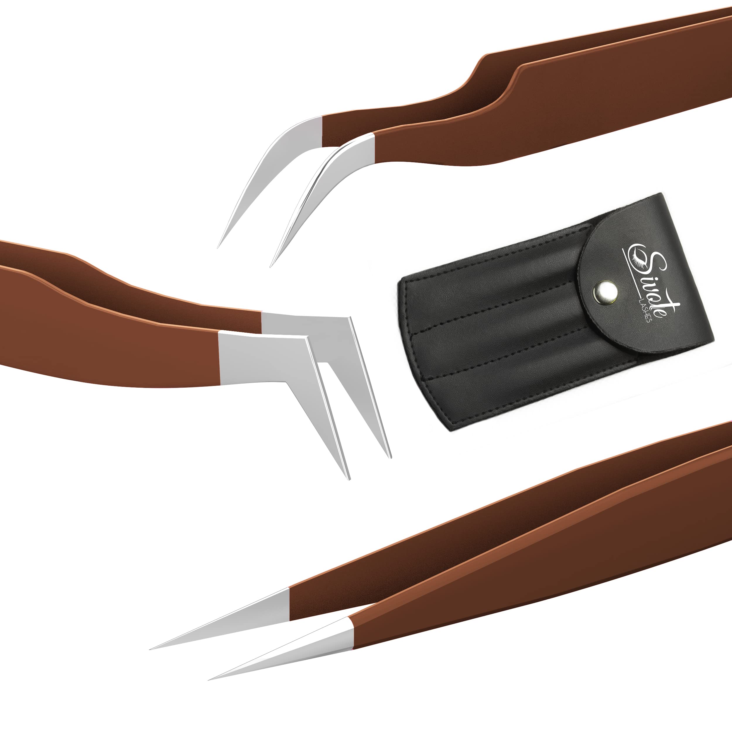 SIVOTE Professional Eyelash Extension Tweezers Set - 3 Pack Volume, Isolation & Classic Lashes Tools (Chocolate Color) - Perfect for Salon, Home Use & DIY Lash Artists