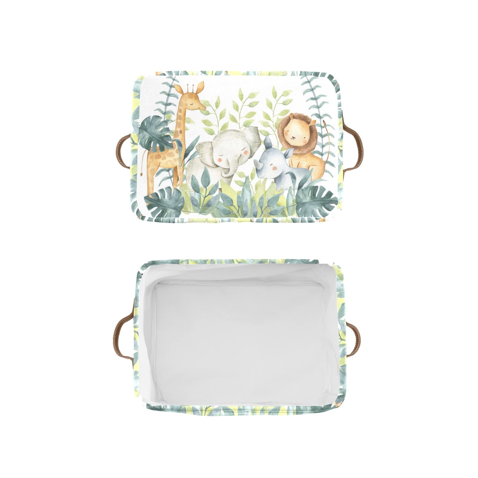 Personalized Large Storage Box with Palm Leaves & Safari Animals Design - 2 Pack Decorative Storage Bins for Toys, Bathroom, Nursery, Home & Kitchen Organization - Perfect for Closet, Shelves and Kids Room Storage Solutions