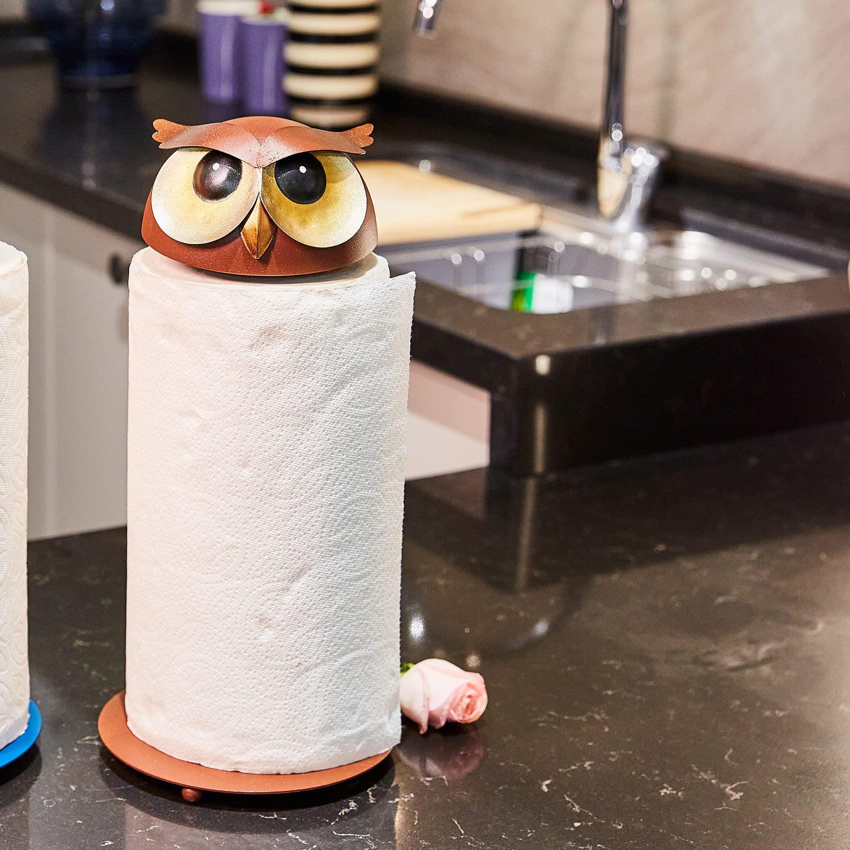 Metal Owl Paper Towel Holder - Unique Countertop Kitchen & Bathroom Towel Roll Stand - Perfect Gift for Cat & Dog Lovers - Ideal for Home, Dining, and Pet-Friendly Spaces