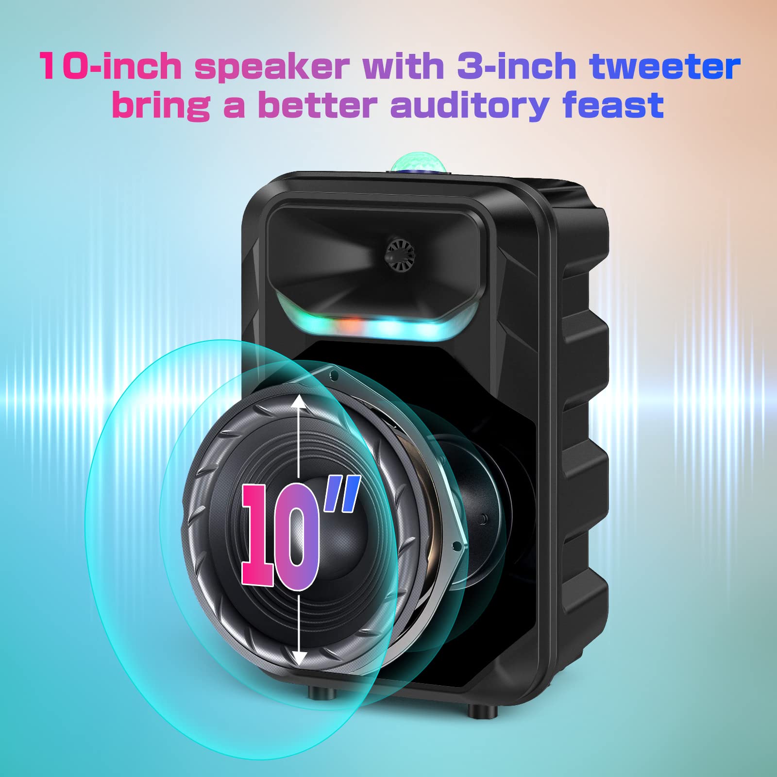 Portable Bluetooth Karaoke Machine with 2 Wireless Microphones & 10