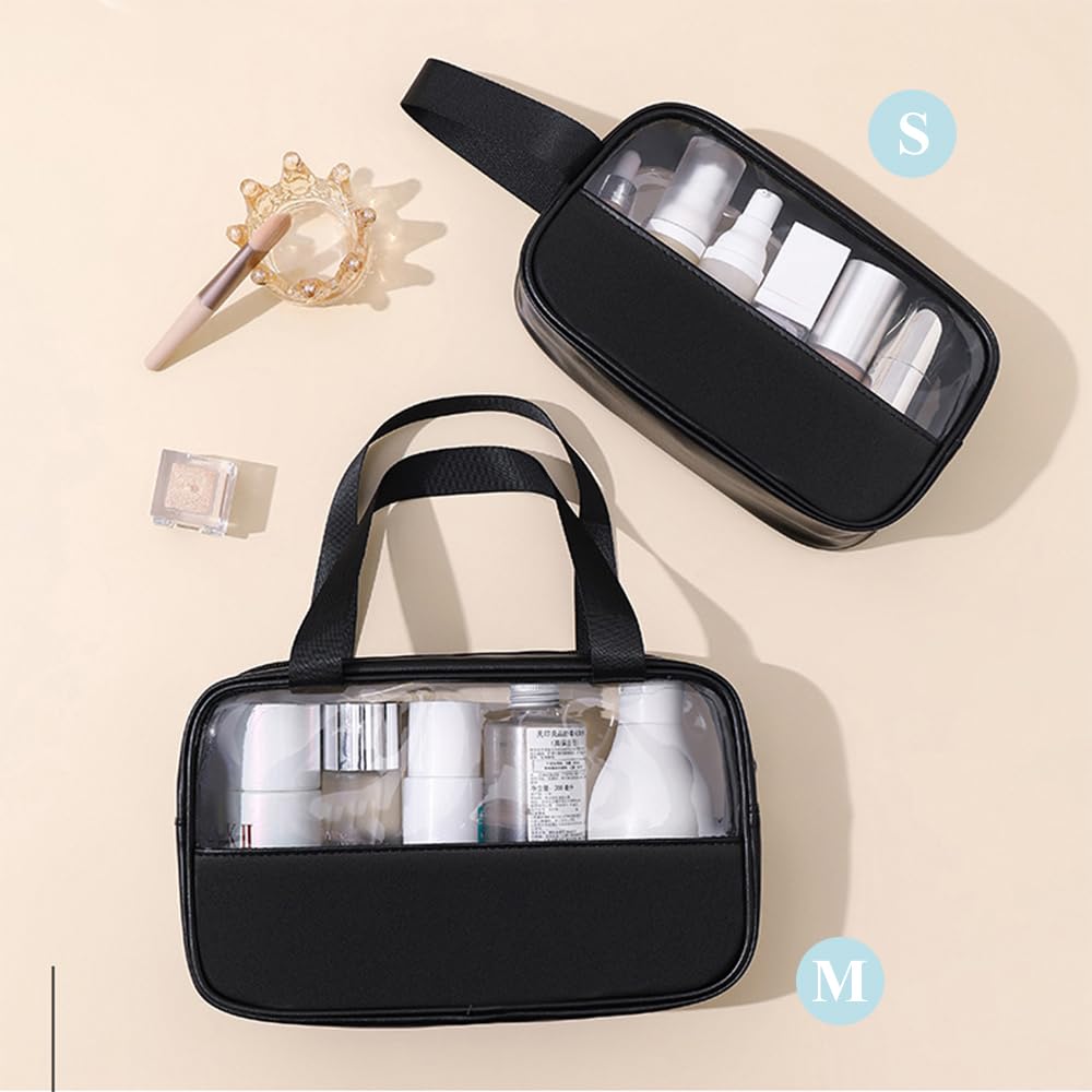 Waterproof Clear Makeup & Toiletry Travel Bag Set of 3 (Black) - Large Transparent Cosmetic Organizer for Men & Women - Perfect for Airplane Carry-on, Gym, Beach & Vacation Essentials Storage