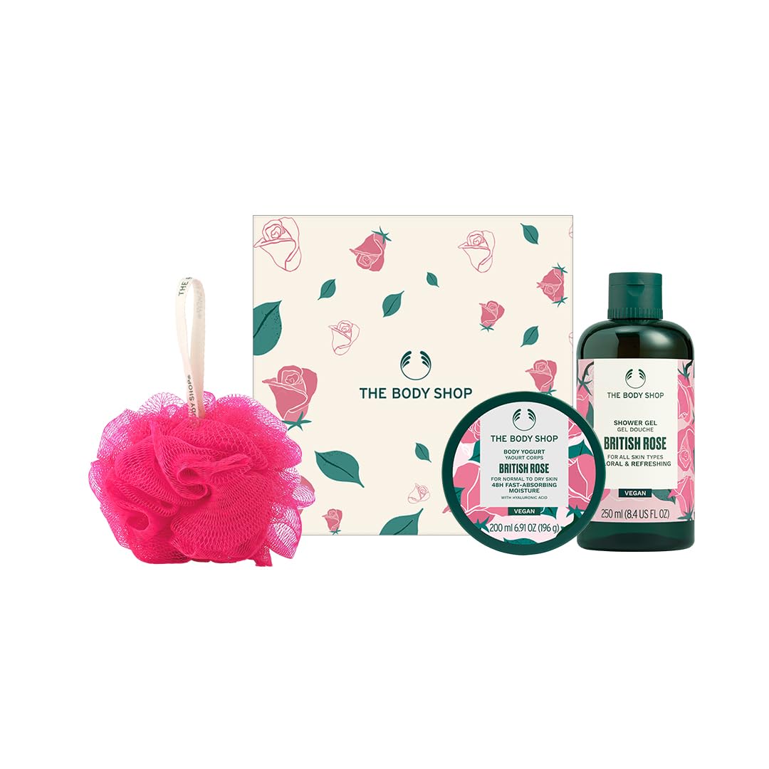 The Body Shop British Rose Bodycare Gift Set - Moisturizing Body Lotion, Shower Gel & Hand Cream for All Skin Types | Perfect Valentine's Day Gift for Her, Self-Care Pampering Set