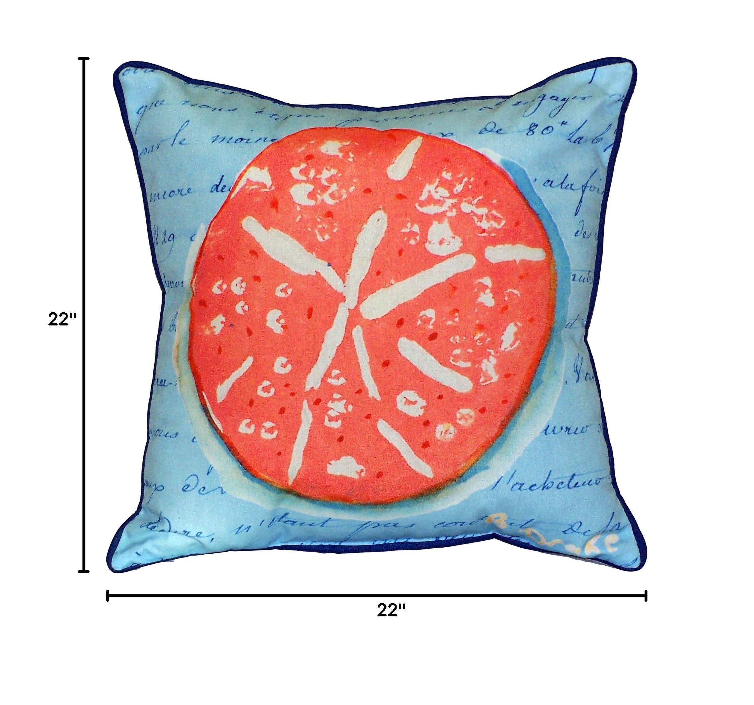Betsy Drake Coral Sand Dollar Blue Decorative Throw Pillow 22x22 Inches - Soft Coastal Home Decor for Living Room, Bedroom, or Beach House