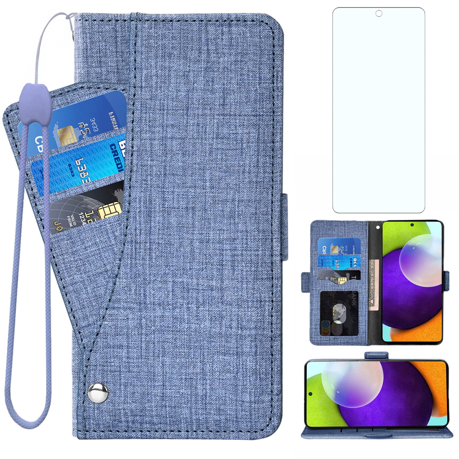 **Asuwish Samsung Galaxy A52 5G/4G Wallet Case with Tempered Glass Screen Protector – Leather Flip Cover Card Holder & Stand – Compatible with Galaxy A52 5G/4G (Blue, Unisex) – Perfect for Work, Travel & Daily Use**