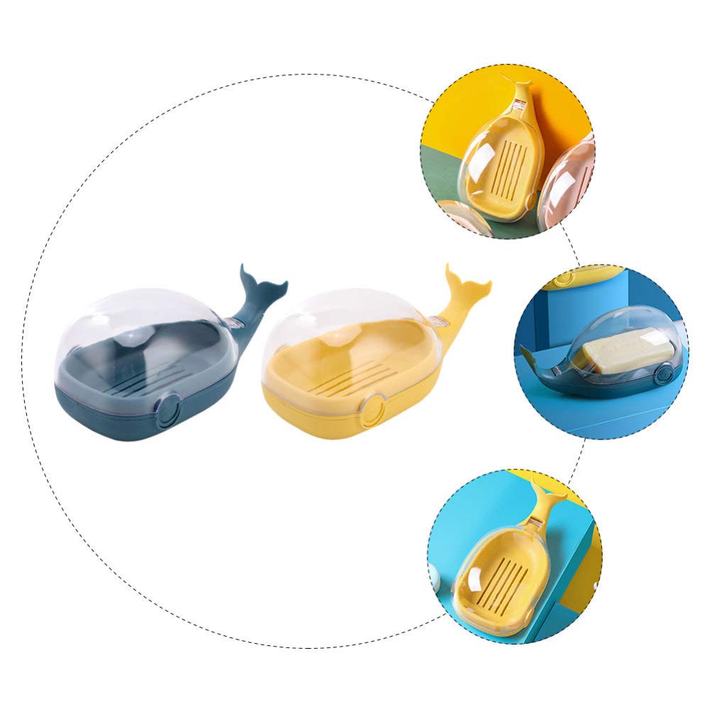 2-Pack Whale Drain Soap Box - Portable Travel Soap Container with Drain Holes, Clear Plastic Soap Holder for Bathroom, Kitchen & Travel - Double Layer PP Clamshell Design for Shower, Sink & Countertop Organization