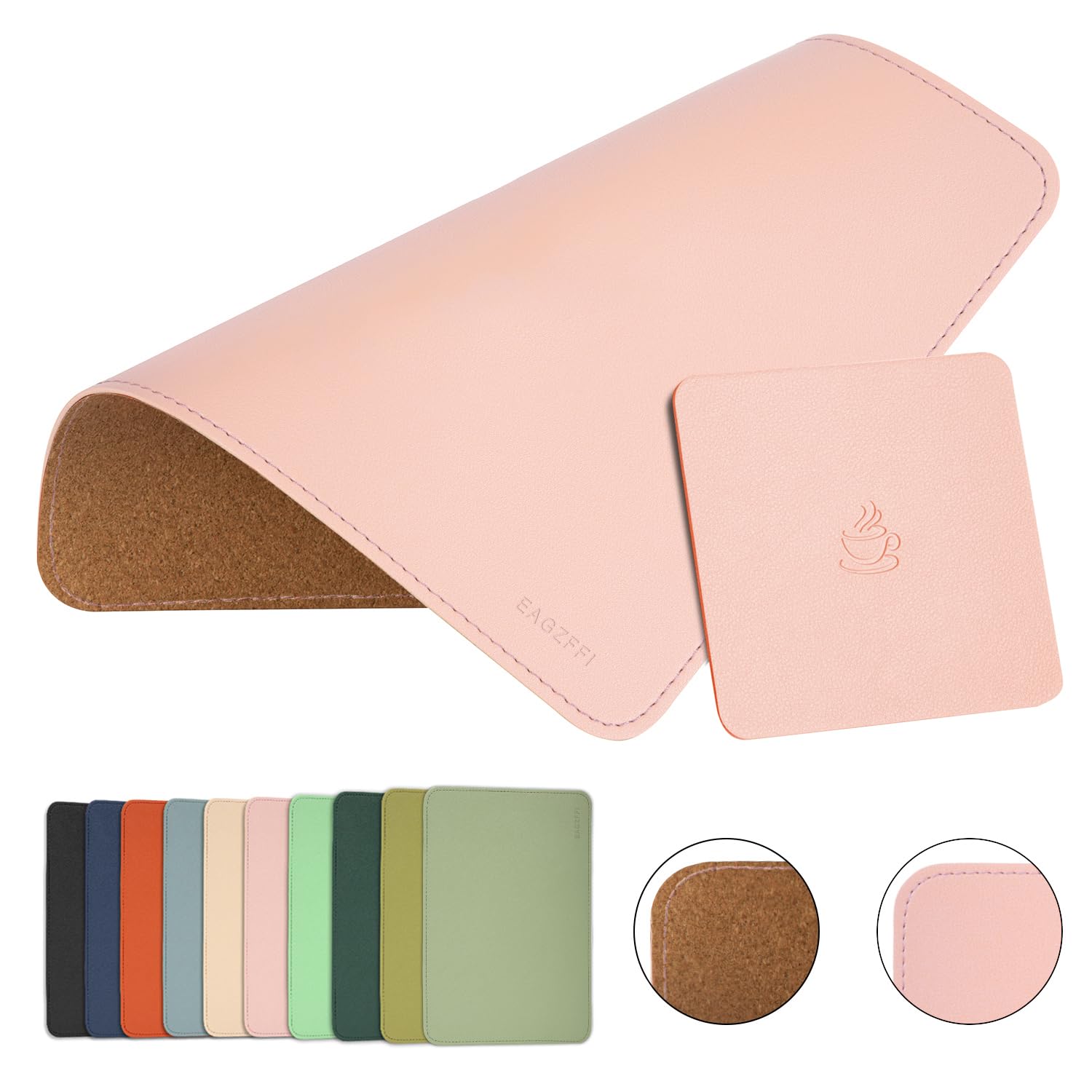 Premium Leather & Wood Double-Sided Mouse Pad with Stitched Edges - Non-Slip Desk Mat for Laptop, PC & Office Use - Includes Coaster (8