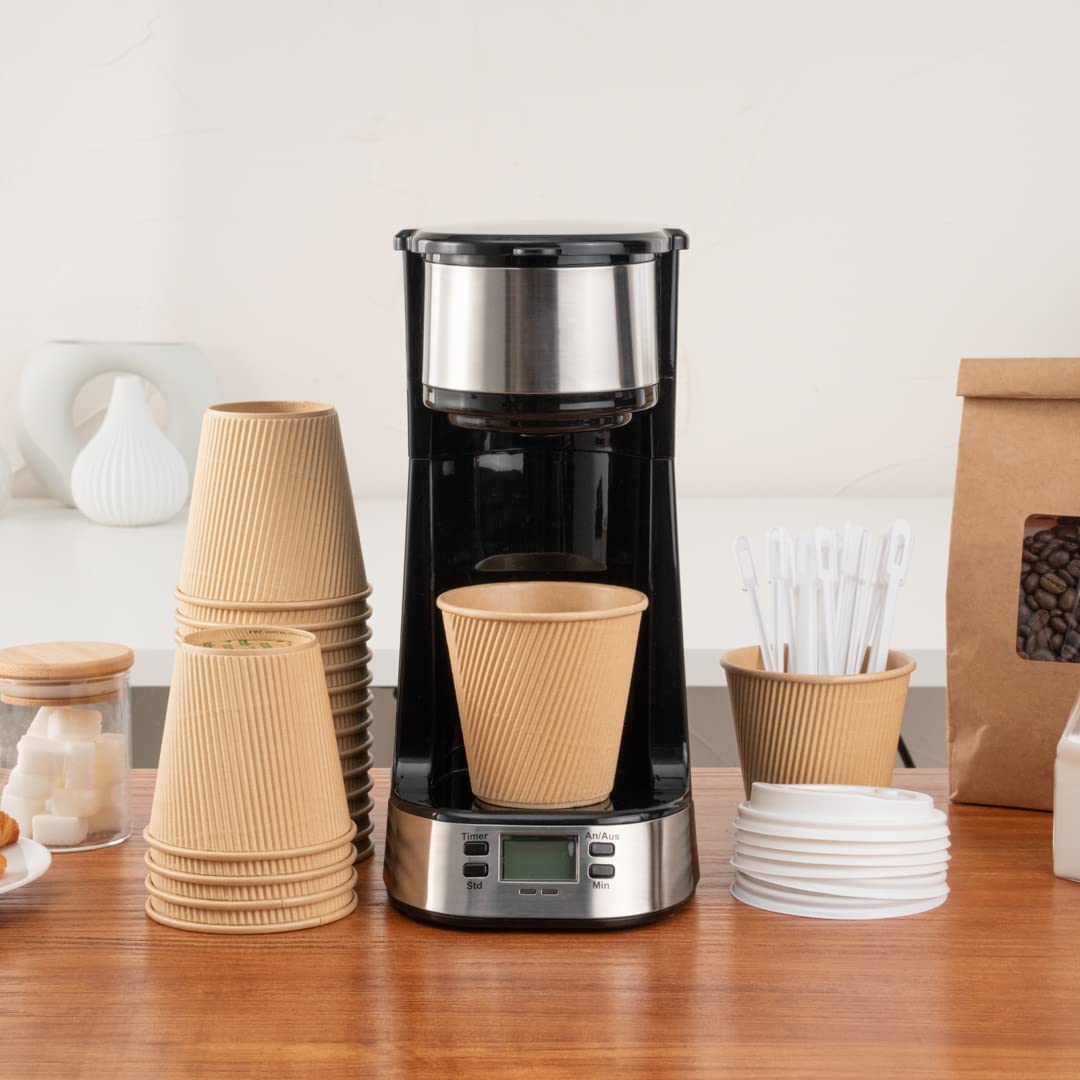 Restaurantware 8oz Insulated Coffee Cups with Lids - 400 Pack Leakproof Kraft Paper Hot Cups for Tea, Hot Chocolate & Lattes - Eco-Friendly Disposable Ripple Wall Design for Cafes, Offices & Events