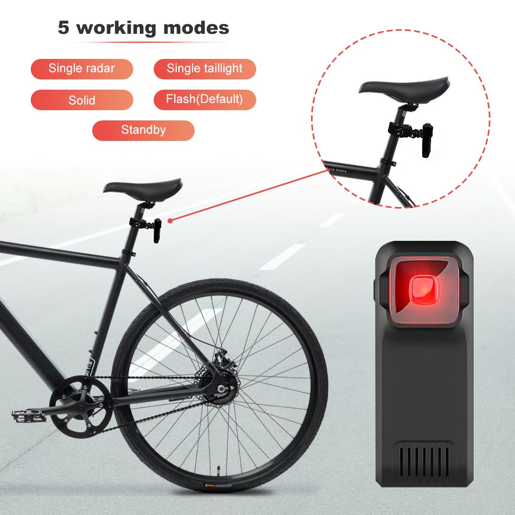 Bike Radar Tail Light with Visual & Audible Alerts - Compatible with Garmin Wahoo Bike Computers & Smartphones - Enhanced Cycling Safety for Night Rides & Urban Commutes