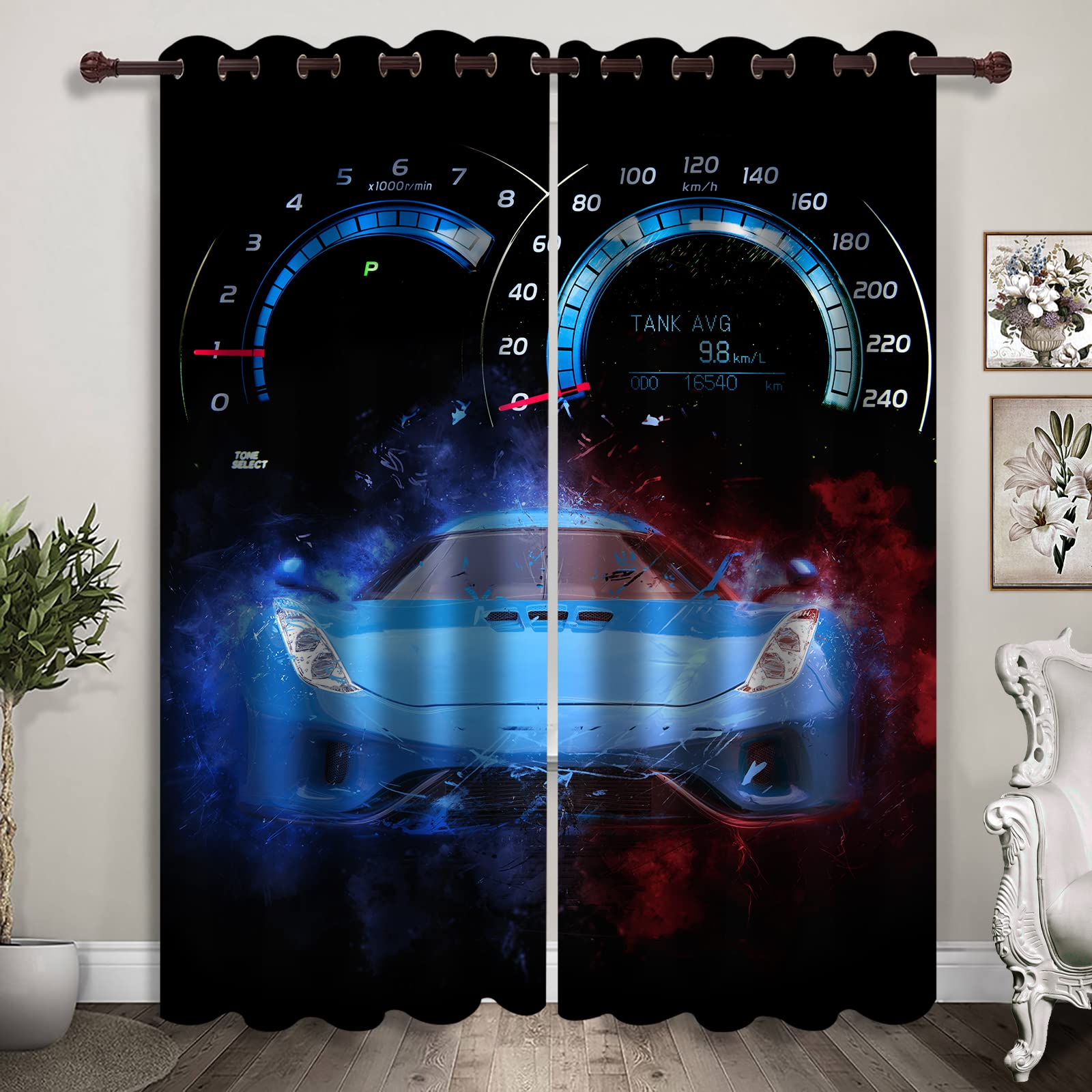 Speed Sports Car Window Curtains - 2 Panels 52x63