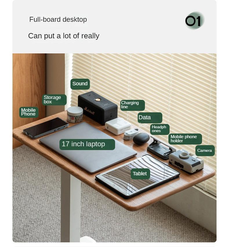 Solid Oak Wood Adjustable Height Folding Desk - Portable Home Office Workstation for Small Spaces, Dorm Rooms & Remote Work