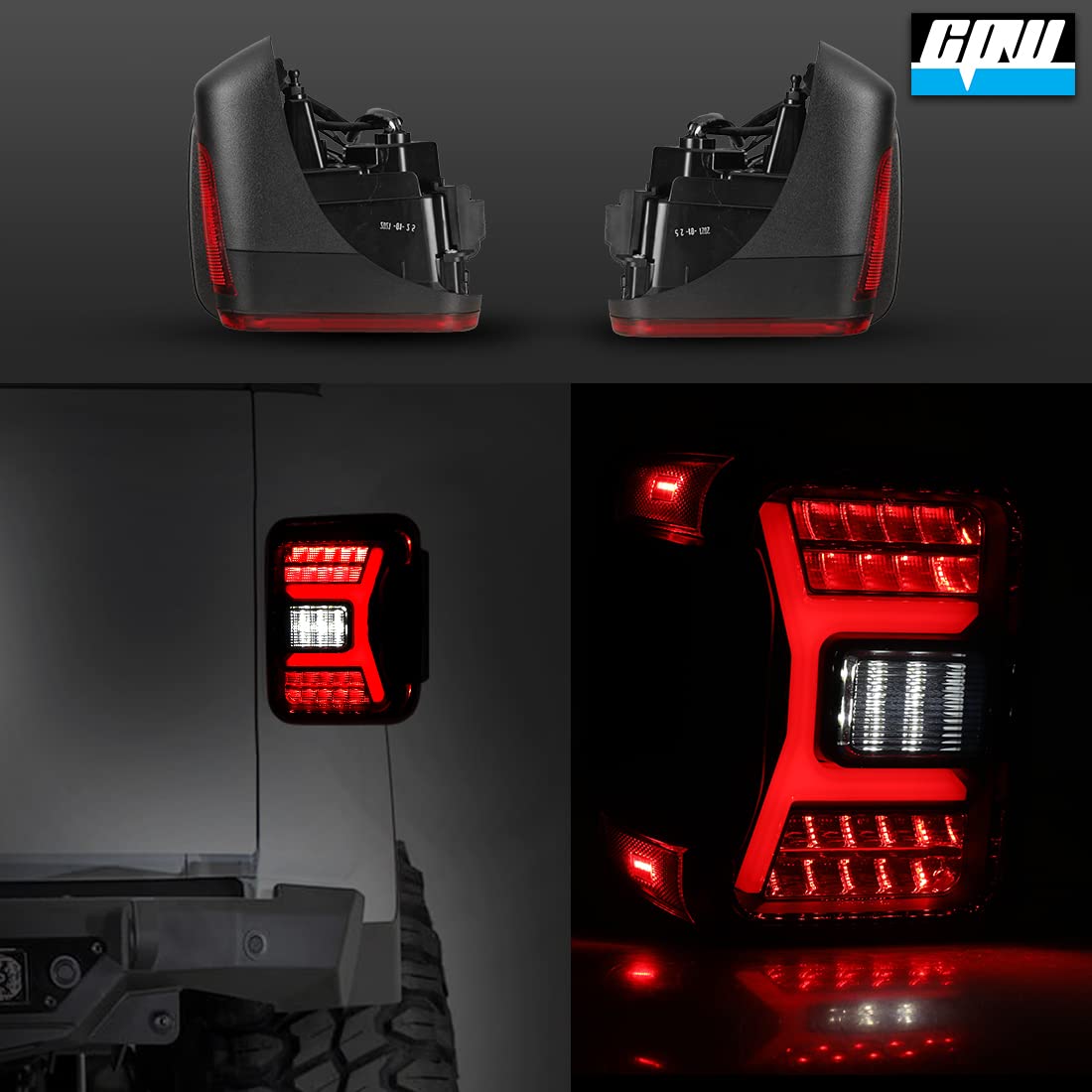 Premium LED Tail Lights Assembly for 2019-2025 Jeep Gladiator JT - Full LED Functional Rear Lamp Replacement with Sequential Turn Signal (Black Housing Red Lens) - Perfect for Off-Roading & Night Driving Safety