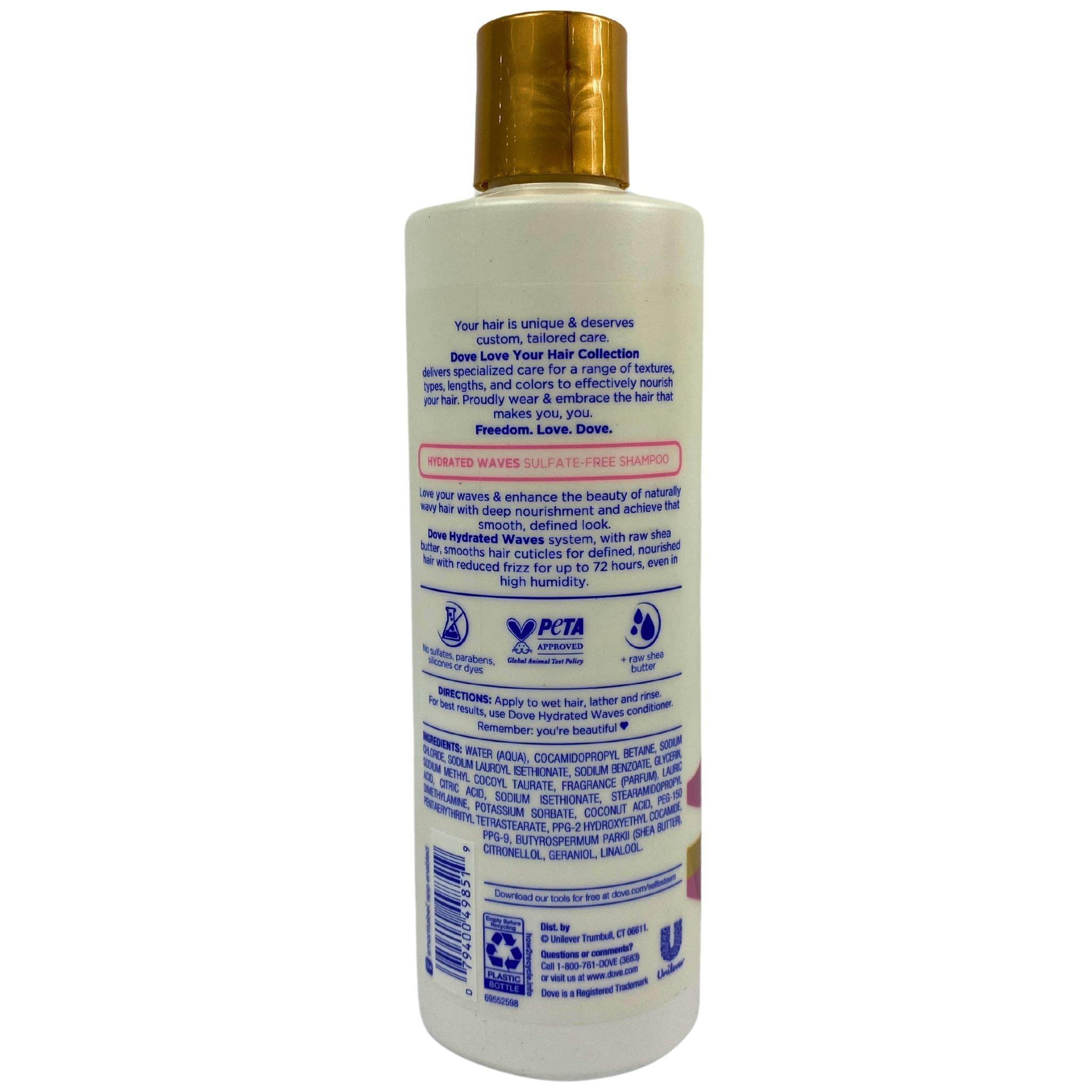 Dove Love Your Waves + Raw Shea Butter Hydrated Waves Sulfate-Free Shampoo 13.5 oz (90-Pack) for Curly & Wavy Hair Care - Perfect for Daily Hydration & Natural Wave Definition