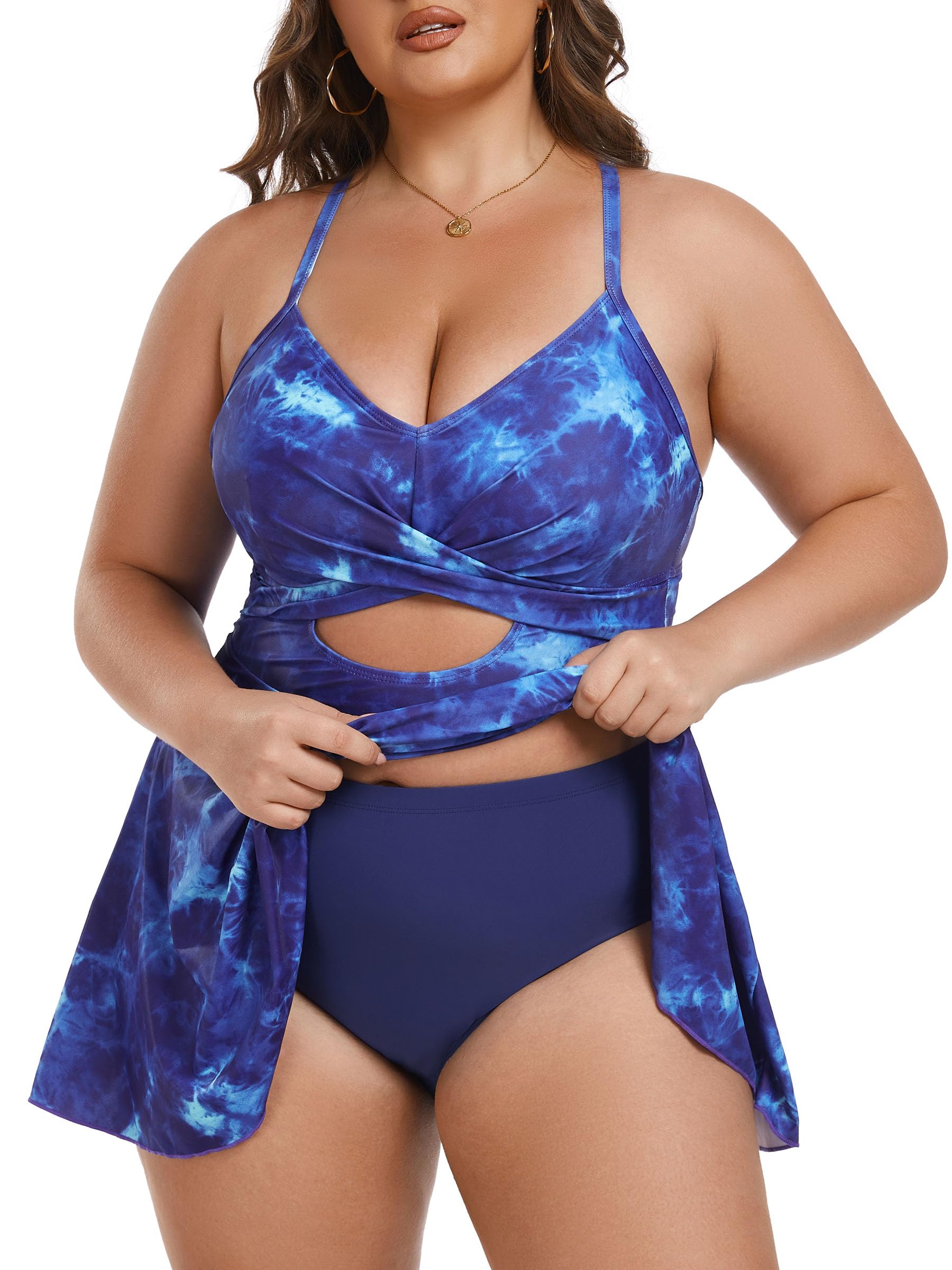 **AOVDE Plus Size Women's Swimsuits - 2 Piece Tankini Swimdress with Flowy Skirt & Shorts | Comfortable Bathing Suits for Beach, Pool & Vacation**