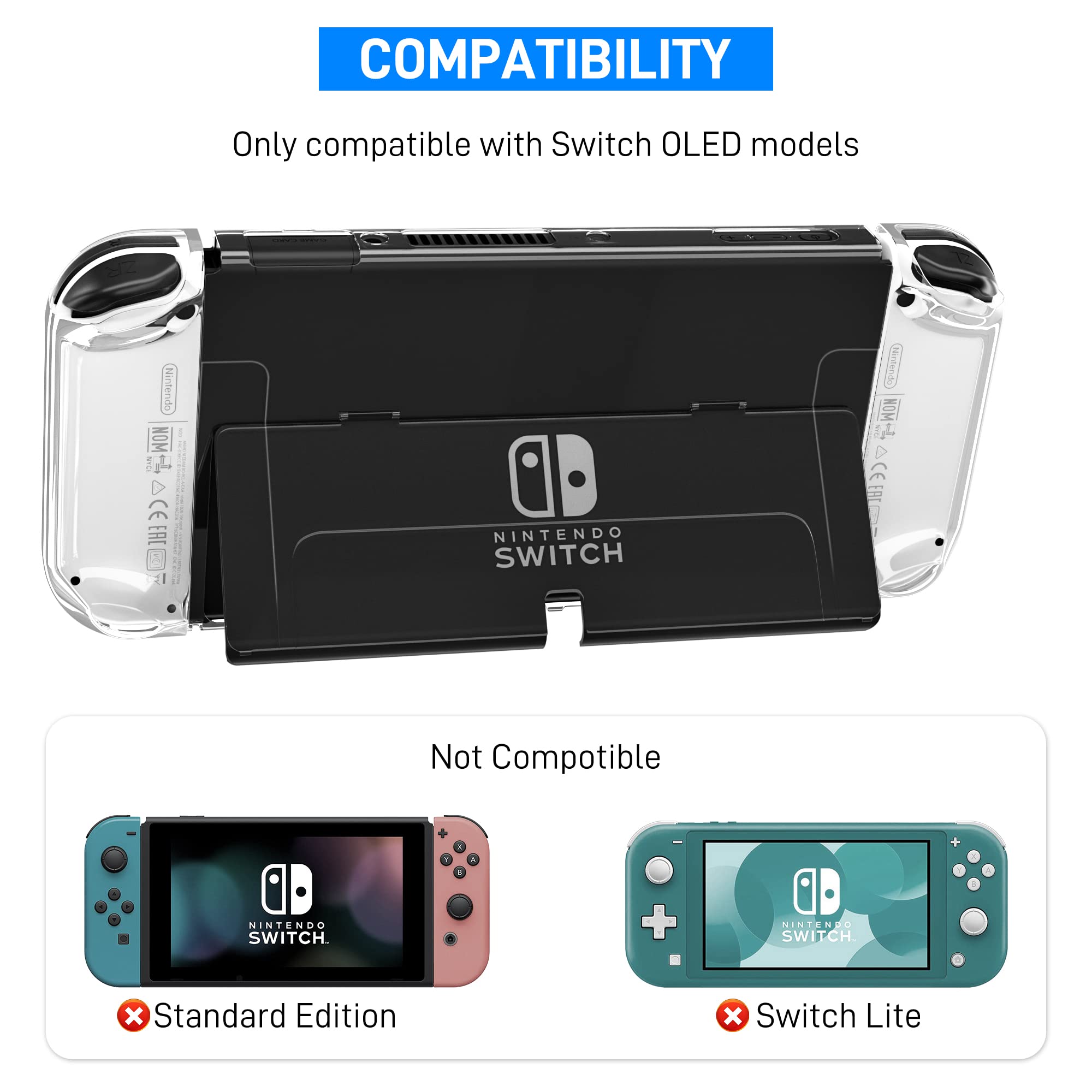 RHOTALL 3 in 1 Clear Protective Case for Nintendo Switch OLED - Dockable Transparent Shell with Shock Absorption & Anti-Scratch | Compatible with Switch OLED Console & Joy-Con Controllers | Perfect for Gaming, Travel & Home Entertainment Protection