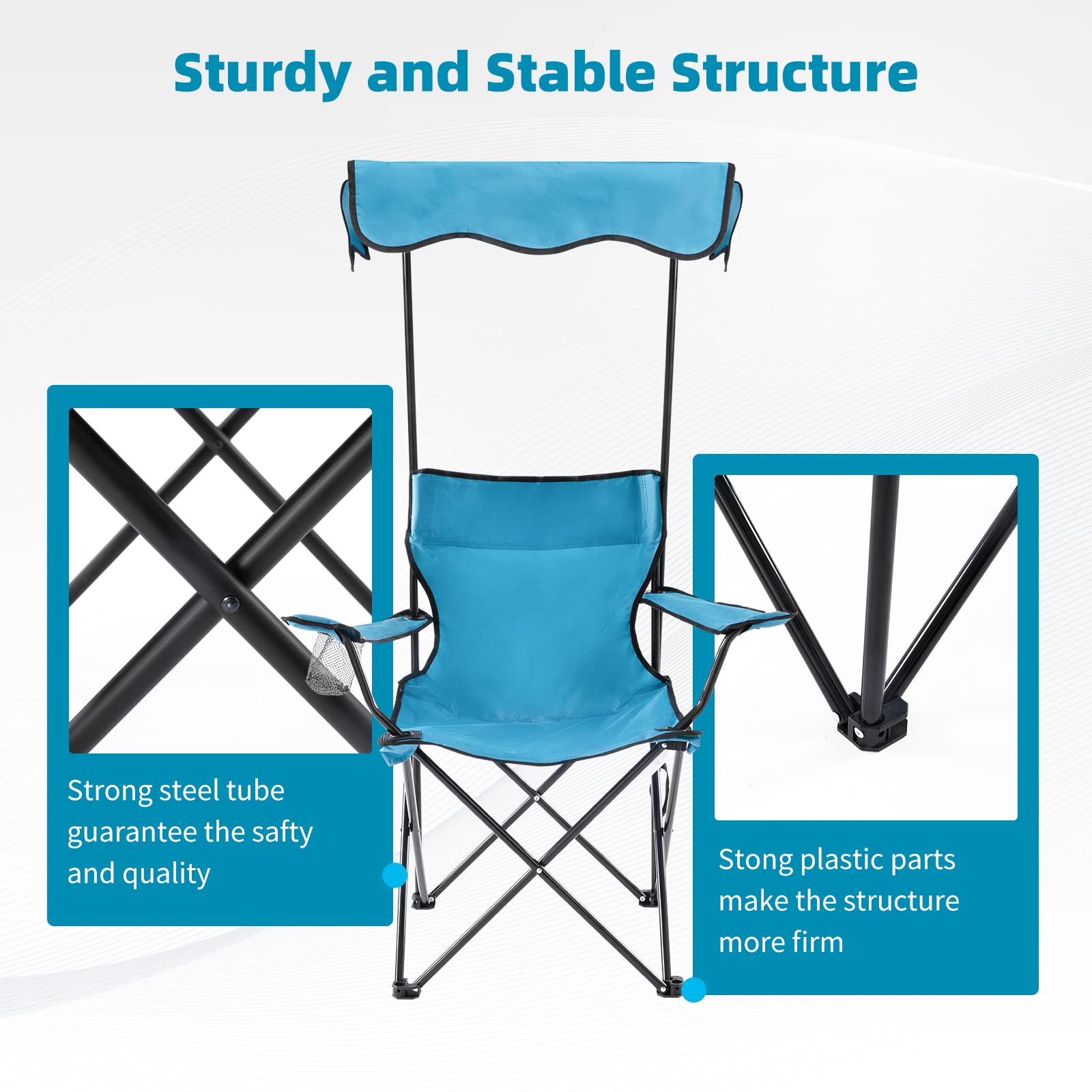 Homcosan Heavy Duty Folding Camping Chair with Canopy Shade - 600D Oxford Fabric Beach Chair with Cup Holder - Supports 330lbs - Portable Outdoor Chair for Camping, Beach, Picnics, Backyard & Tailgating