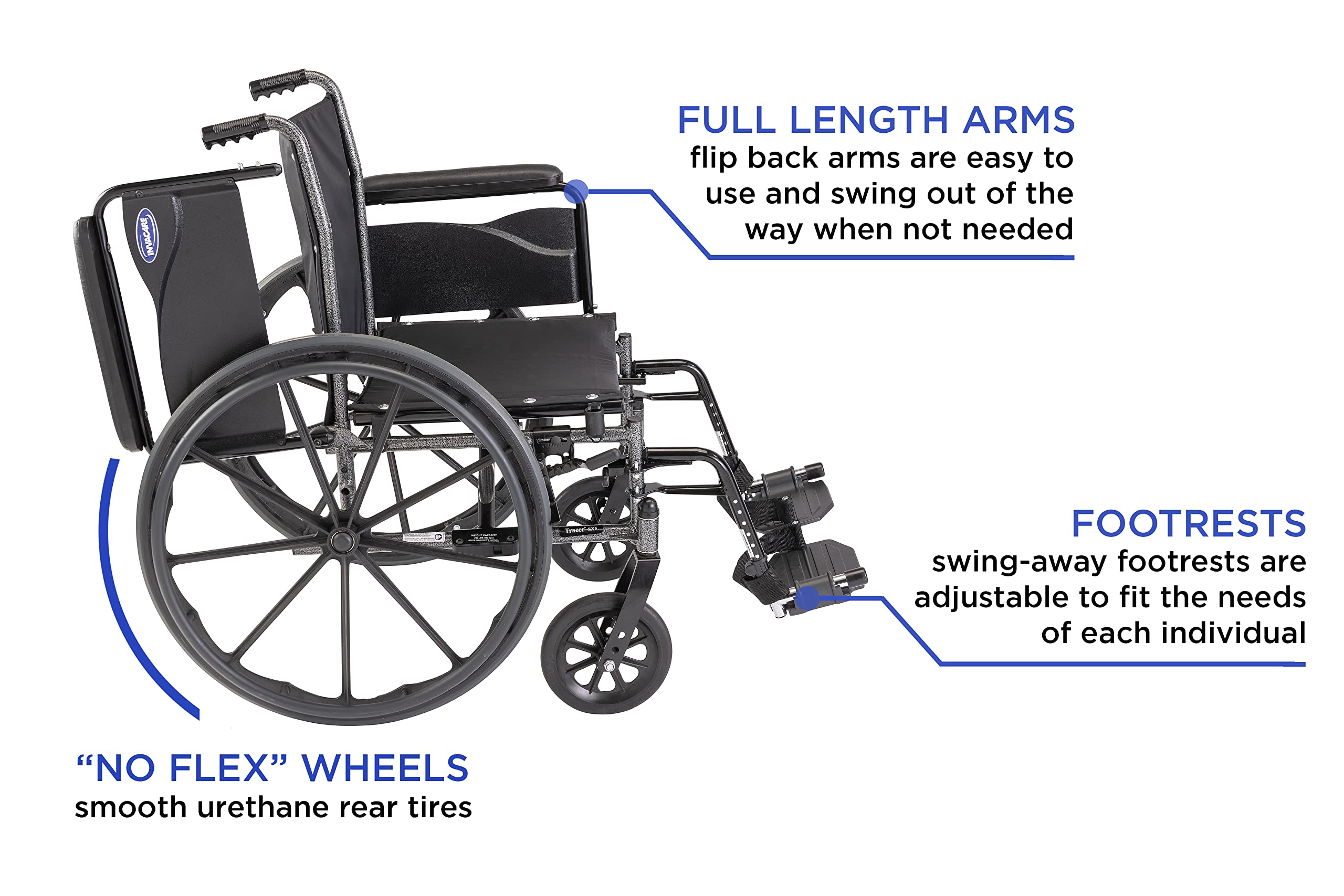 Invacare Tracer SX5 Lightweight Folding Wheelchair for Adults - 20 Inch Seat with Adjustable Footrests & Full Armrests - Ideal for Daily Use, Travel, and Indoor/Outdoor Mobility