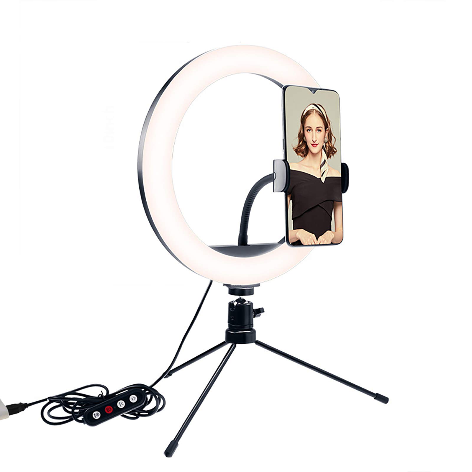 10-inch Selfie Ring Light with Tripod Stand & Phone Holder - Dimmable LED Desk Lamp for Live Streaming, Makeup, YouTube, TikTok Videos - Perfect for Home Studio, Video Calls, and Content Creation