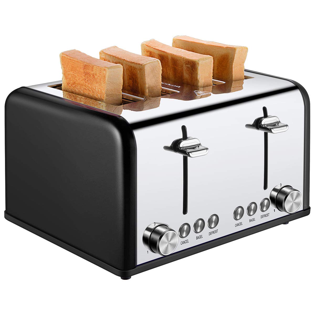 **CUSIBOX 4-Slice Commercial Toaster - Stainless Steel, Extra Wide Slots, Bagel/Defrost/Cancel Function, 6 Shade Settings, Removable Crumb Tray, 1650W (Black) - Perfect for Restaurants, Cafes & Busy Kitchens**
