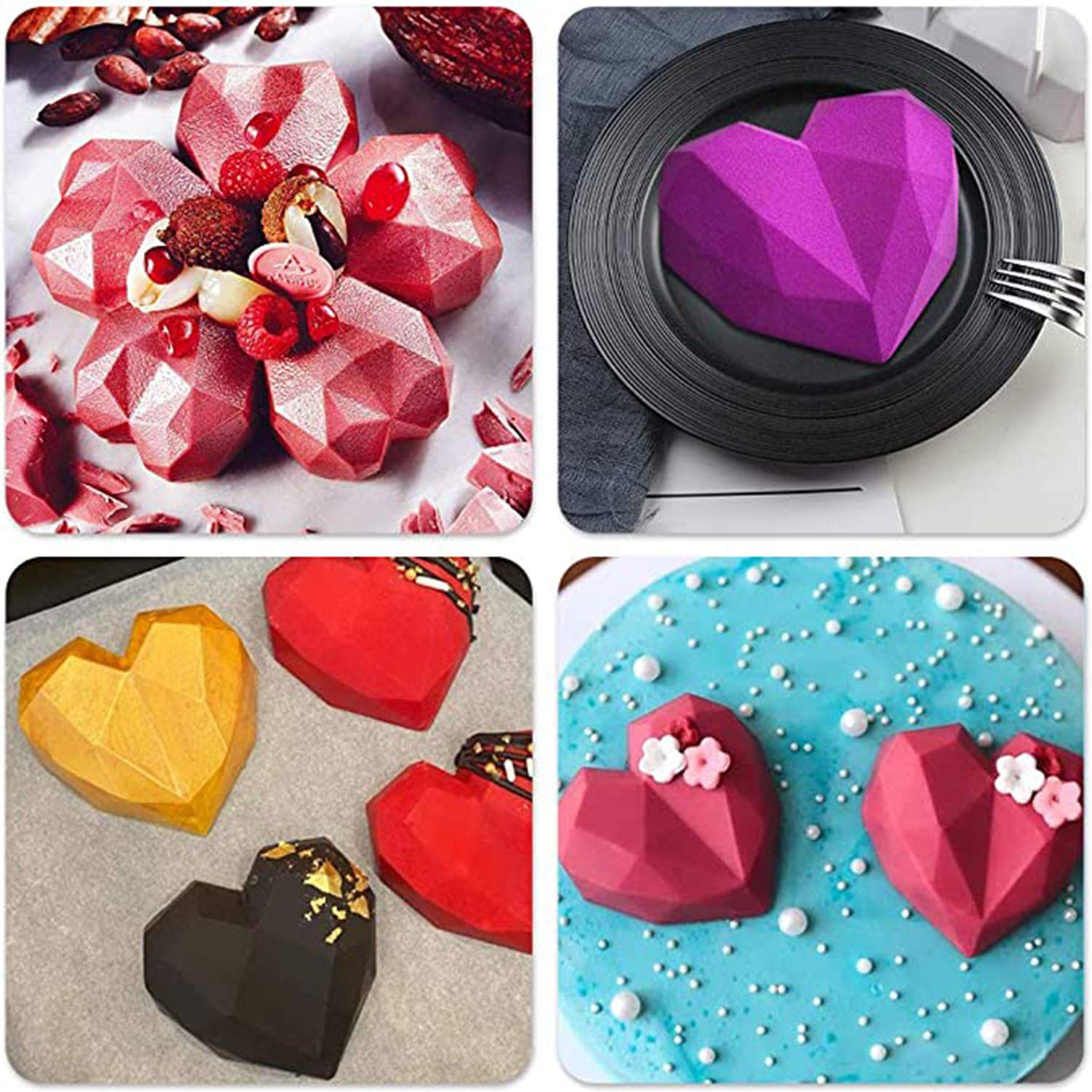 2PCS Heart Shaped Silicone Molds for DIY Chocolate, Candy, Cake, Dessert, Baking, Jelly, Pudding, Fondant - Perfect for Wedding, Engagement & Valentine's Day Gifts & Decorations