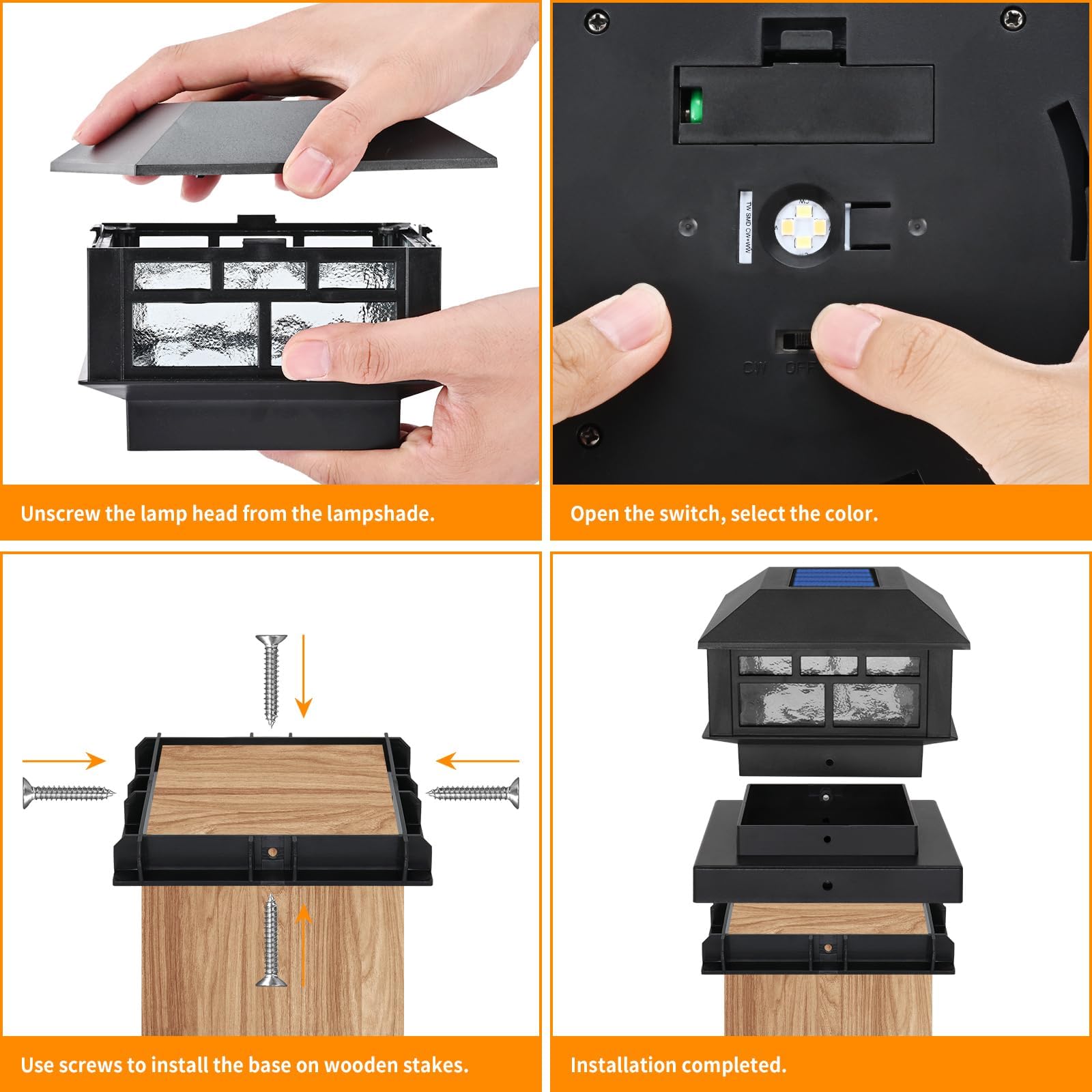 12 Pack Solar Post Cap Lights for 3.5x3.5, 4x4 & 5x5 Wood Posts - Black Solar Powered Fence Lights - Perfect for Deck, Patio, Garden & Pathway Lighting