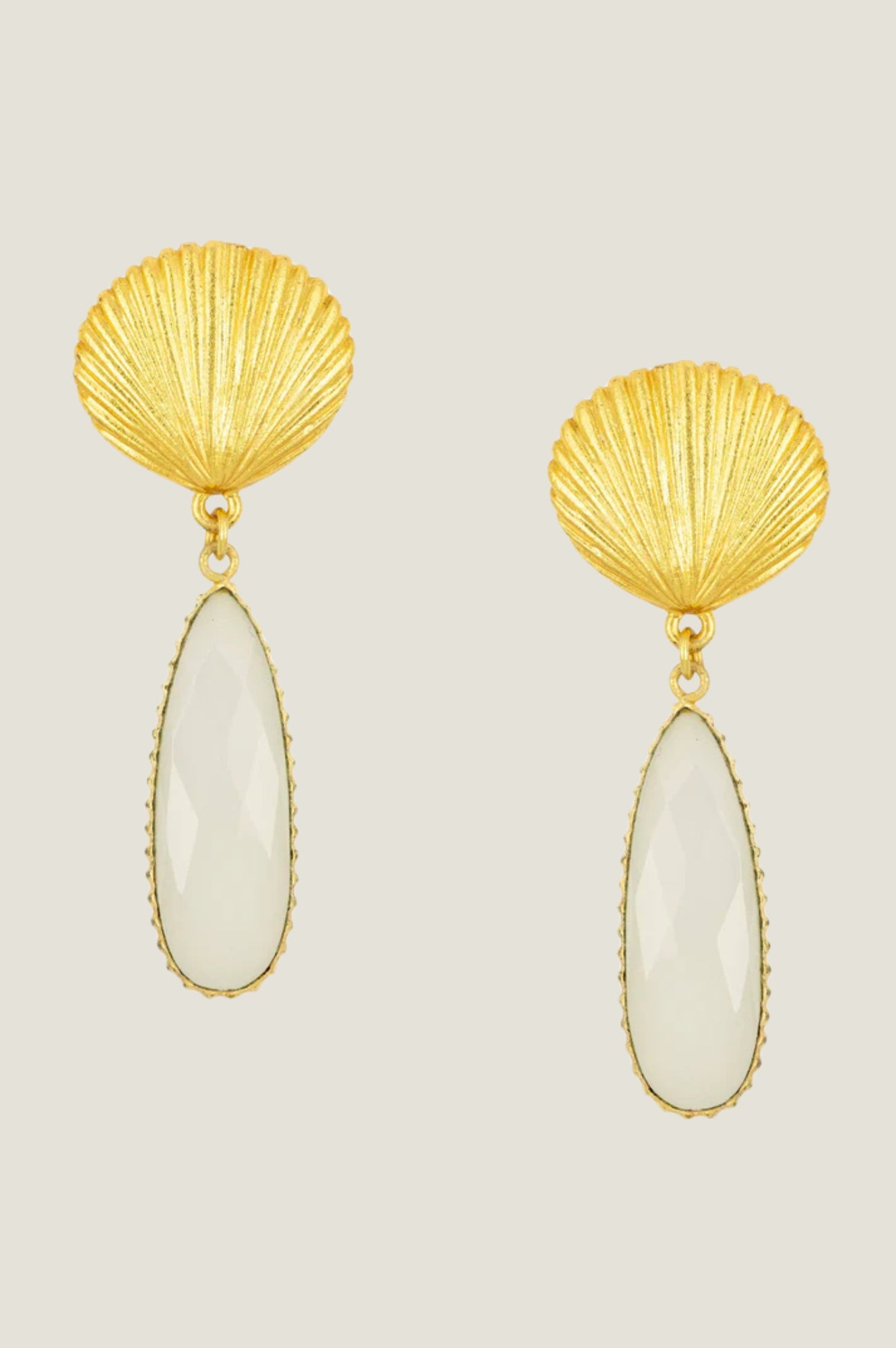 Tria Shell Earrings for Women - 14K Gold Plated & White Pearl Dangle Earrings - Elegant Beach Jewelry for Summer Vacation, Wedding, and Party