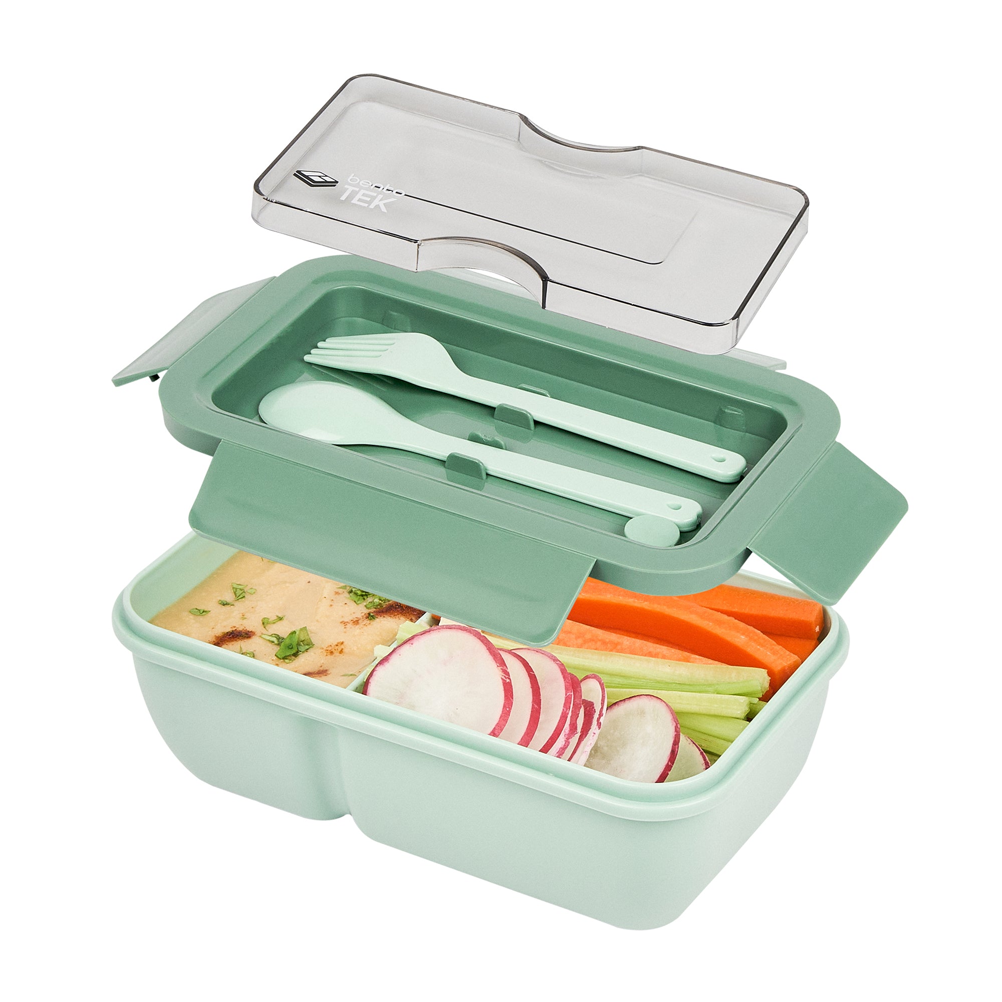 Bento Tek 29 oz Green Lunch Box - BPA Free, Microwave Safe, Leak-Proof, with Fork & Spoon (7.75