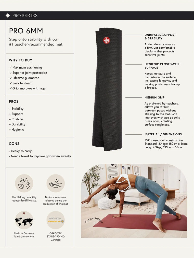 Manduka PRO Yoga Mat - Premium Non-Slip Eco-Friendly Exercise Mat for Home & Studio Workouts - Ideal for Yoga, Pilates, and Meditation Practice