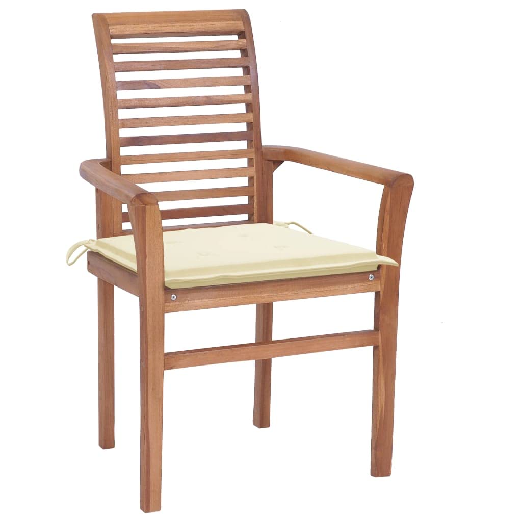 Premium SKM Solid Teak Wood Dining Chairs Set of 2 with Cream Cushions - Modern Kitchen & Dining Room Furniture for Home Decor