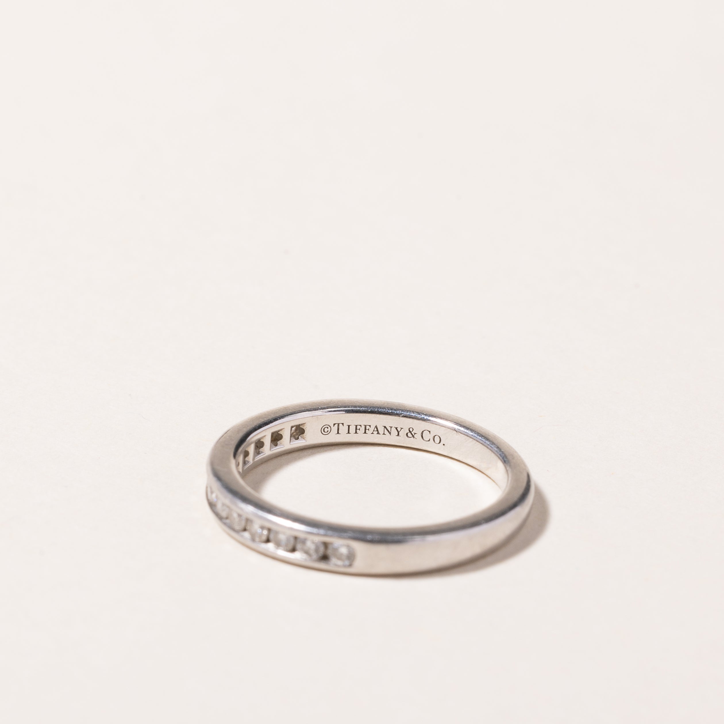 Tiffany & Co. Platinum Tiffany Setting Wedding Band - 0.13ctw Diamond Ring, Size 4.5 | Elegant Engagement & Wedding Jewelry for Brides, Anniversary Gifts