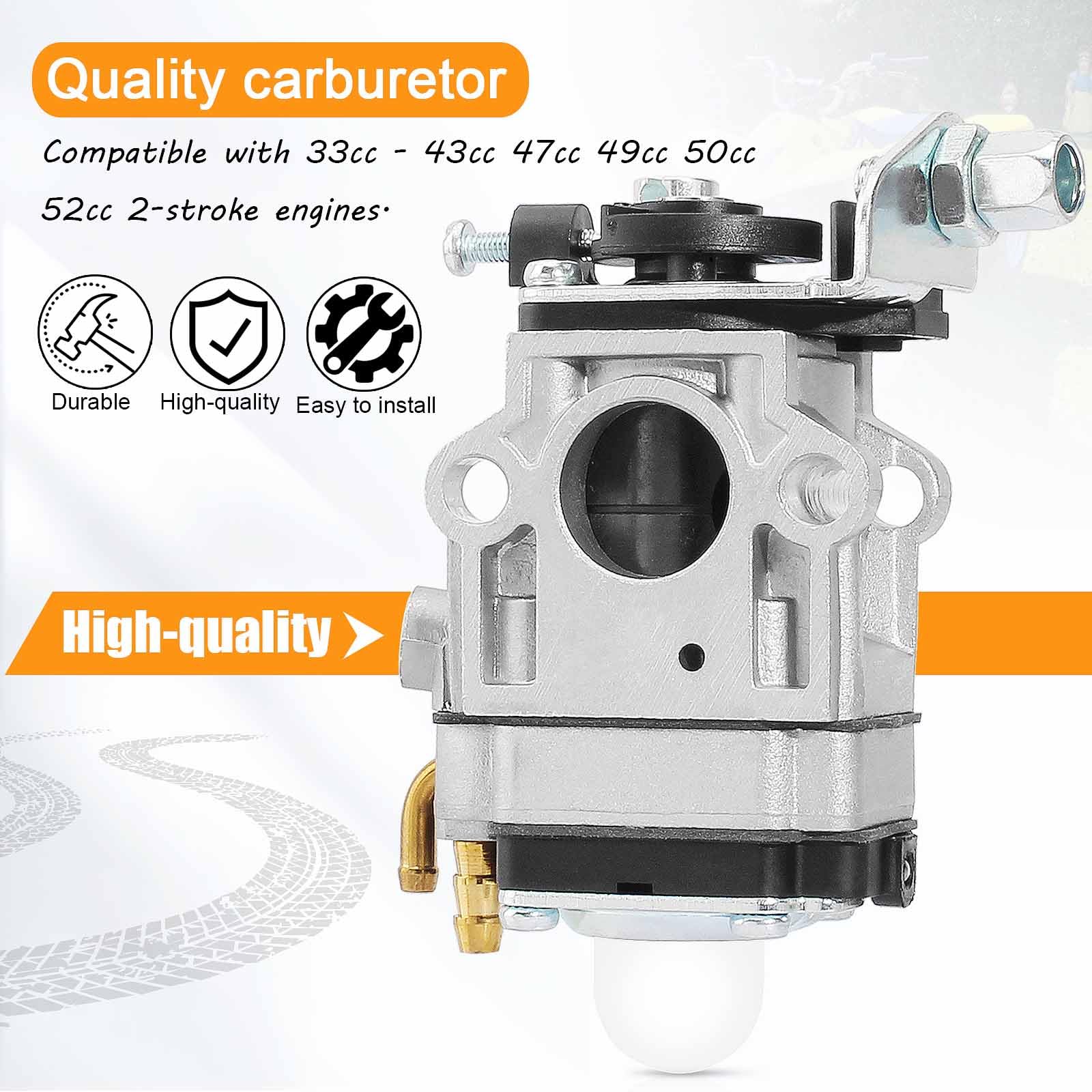 High-Performance Carburetor for 33cc-52cc 2-Stroke Engines - Compatible with Dirt Bikes, Mini Pocket Rockets, Kids Bikes, Scooters, Quads, Choppers, Mopeds, Go Karts & Motorcycles (Fits Earthquake, BladeZ, Moby, Cateye, Echo, Electra) - Ideal for Off-Road Racing, Commuting & Youth Riding Adventures