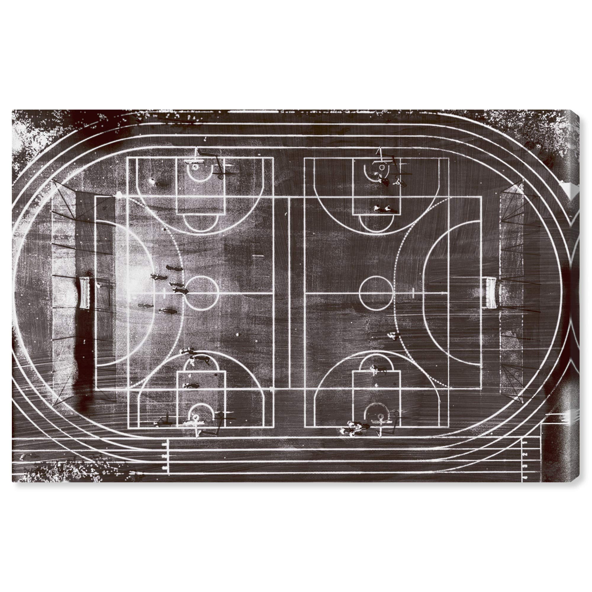 Wynwood Studio Track and Field Charcoal Wall Art Canvas Print - 30x20 Inches Black & White Sports Decor for Home, Office, Gym | Basketball Team & Athletic Themed Room Decoration
