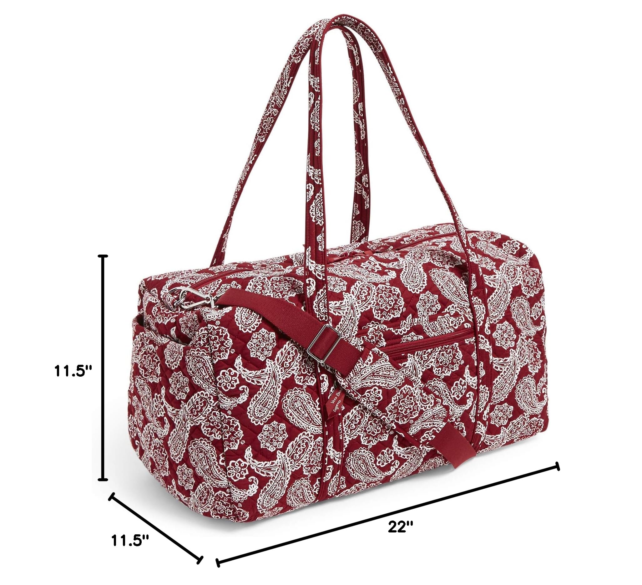 Vera Bradley Women's Cotton Large Travel Duffle Bag - Collegiate Style with Multiple Team Options, Iowa State University Cardinal/White Bandana Print, Perfect for College Students, Gym, Weekend Trips & Sports Travel
